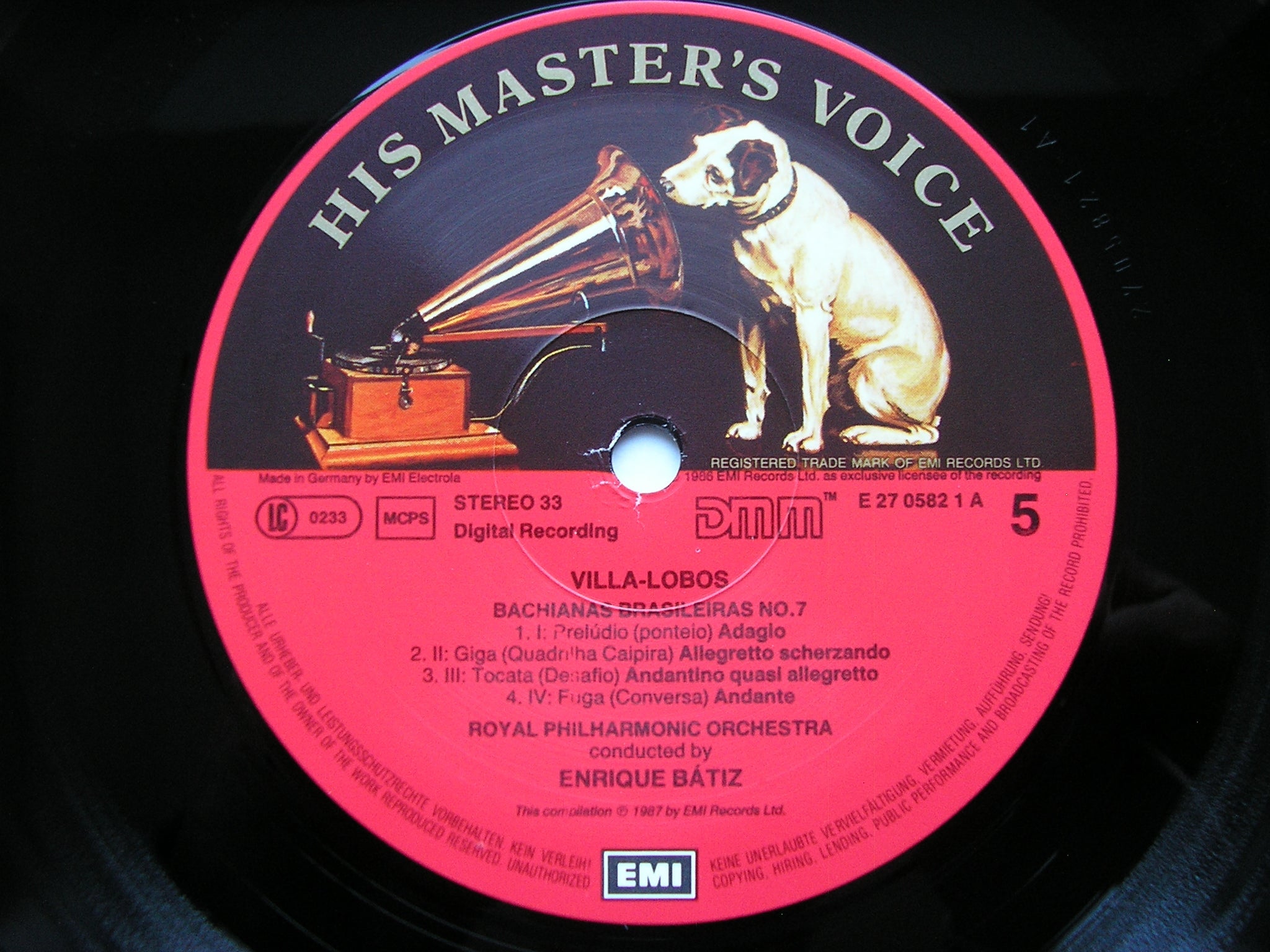 VILLA-LOBOS: BACHIANAS BRASILEIRAS Nos. 1 - 9    HENDRICKS / ROYAL PHILHARMONIC / BATIZ   3 LP    27 0580