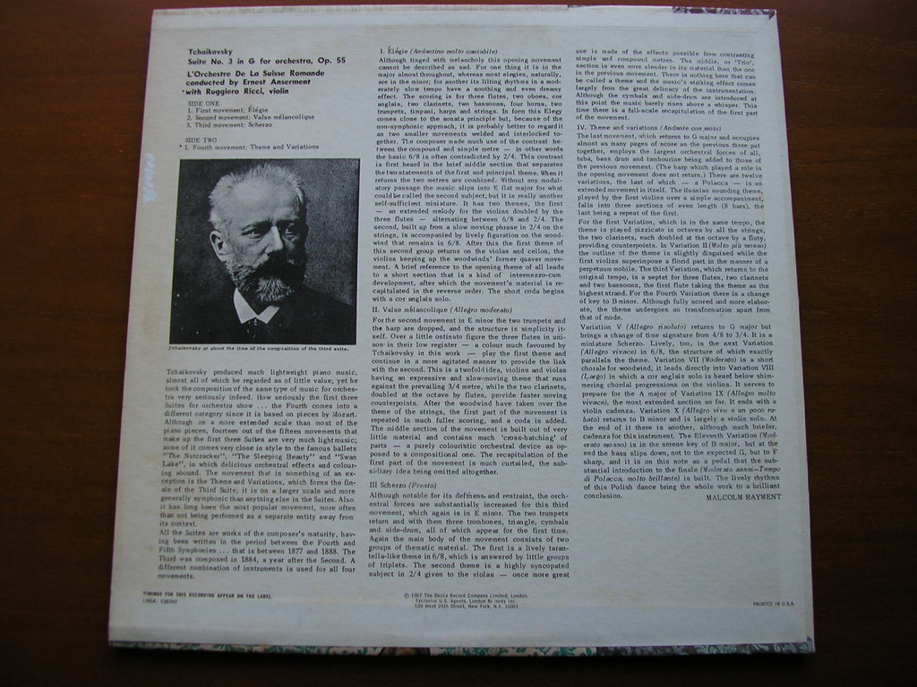 TCHAIKOVSKY: SUITE No. 3    RICCI / SUISSE ROMANDE ORCHESTRA / ERNEST ANSERMET    CS 6543