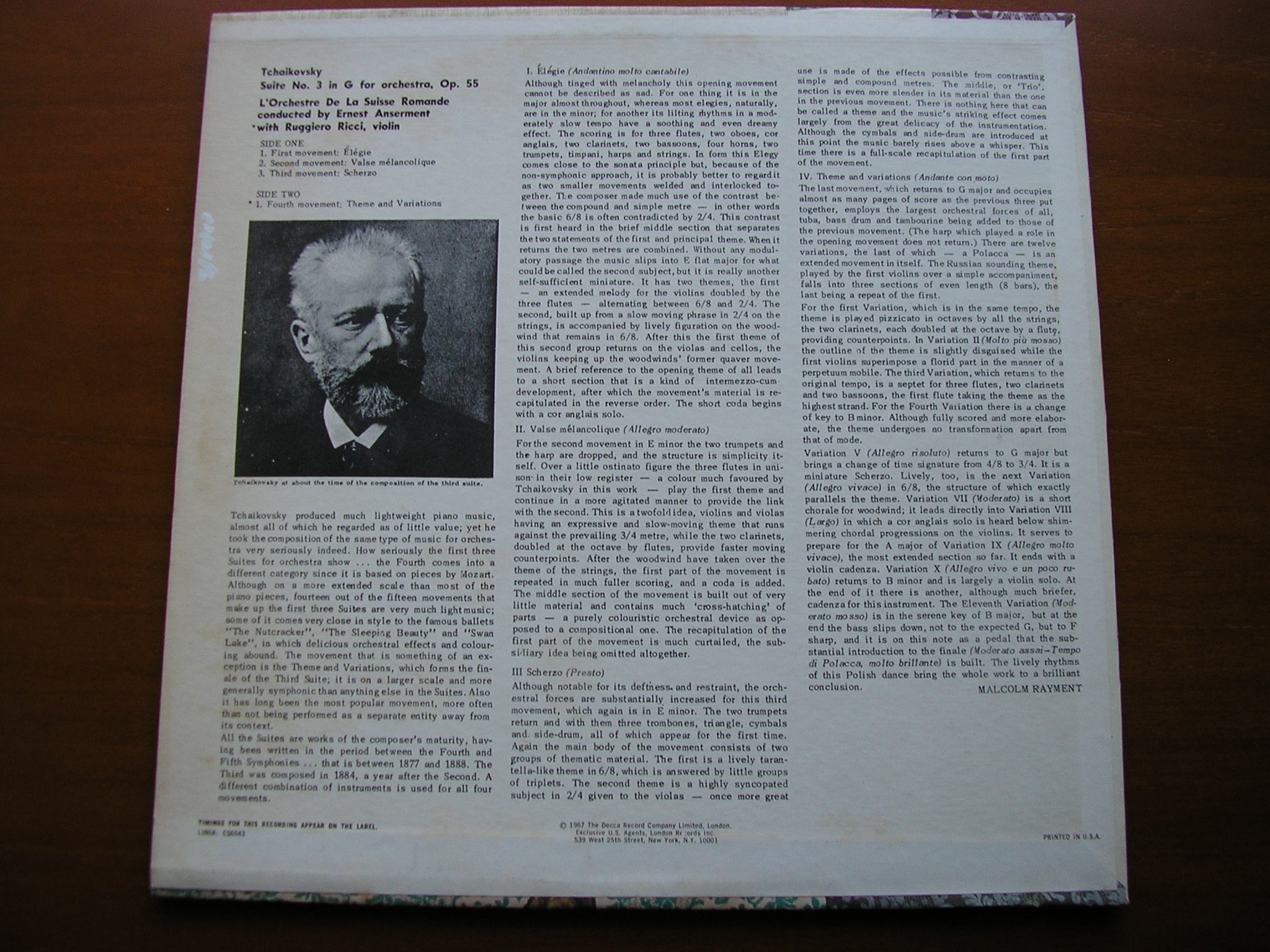 TCHAIKOVSKY: SUITE No. 3    RICCI / SUISSE ROMANDE ORCHESTRA / ERNEST ANSERMET    CS 6543