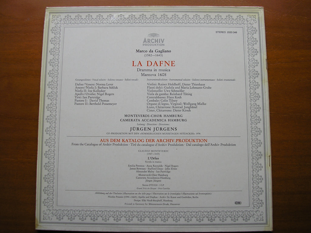 DA GAGLIANO: LA DAFNE     SOLOISTS / CAMERATA ACADEMICA HAMBURG / JURGENS    2533 348