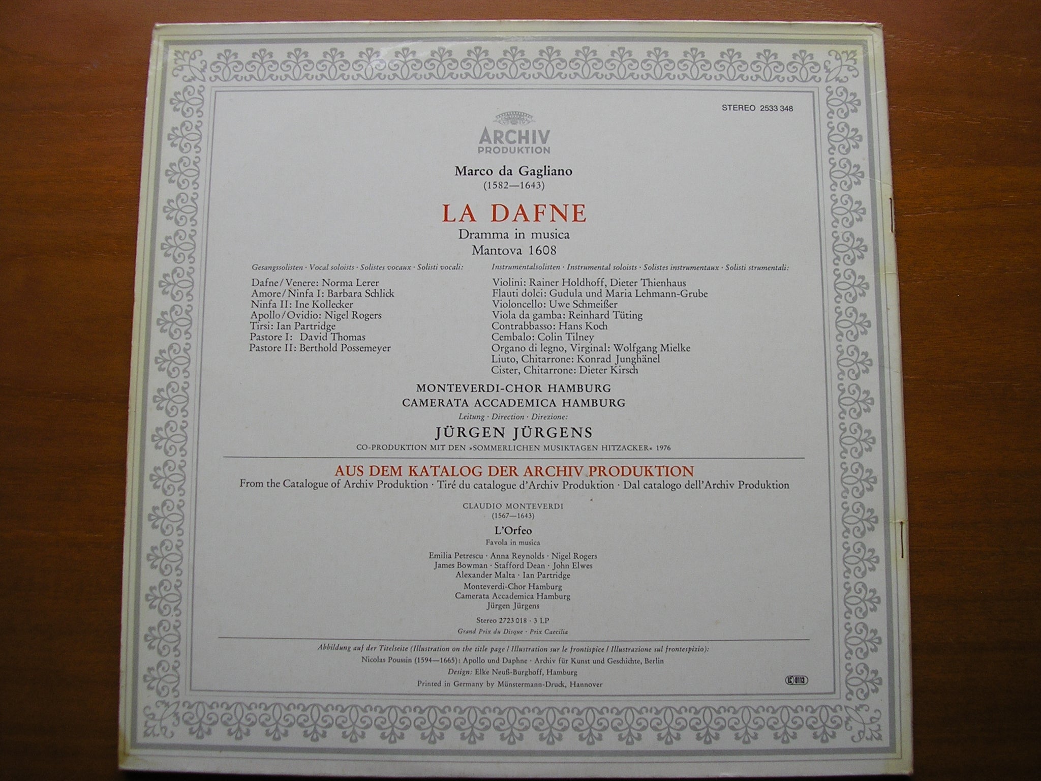 DA GAGLIANO: LA DAFNE     SOLOISTS / CAMERATA ACADEMICA HAMBURG / JURGENS    2533 348