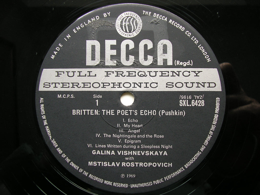 TCHAIKOVSKY: SIX SONGS / BRITTEN: THE POET'S ECHO     VISHNEVSKAYA / ROSTROPOVICH     SXL 6428