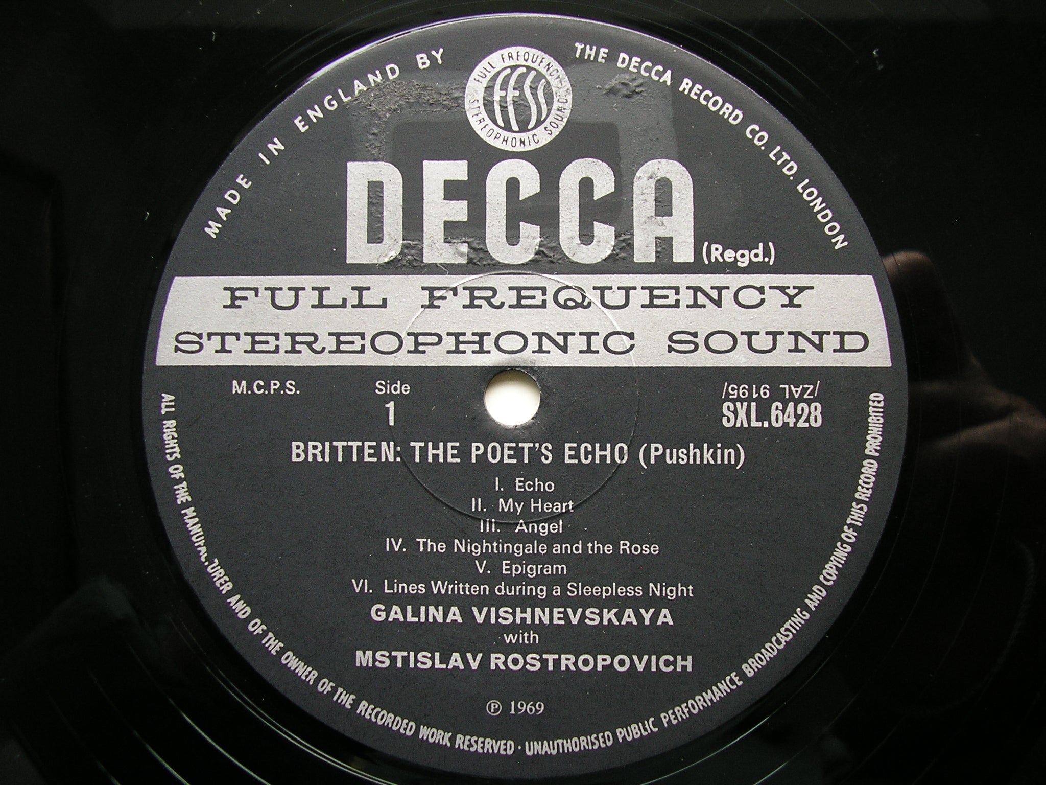 TCHAIKOVSKY: SIX SONGS / BRITTEN: THE POET'S ECHO     VISHNEVSKAYA / ROSTROPOVICH     SXL 6428