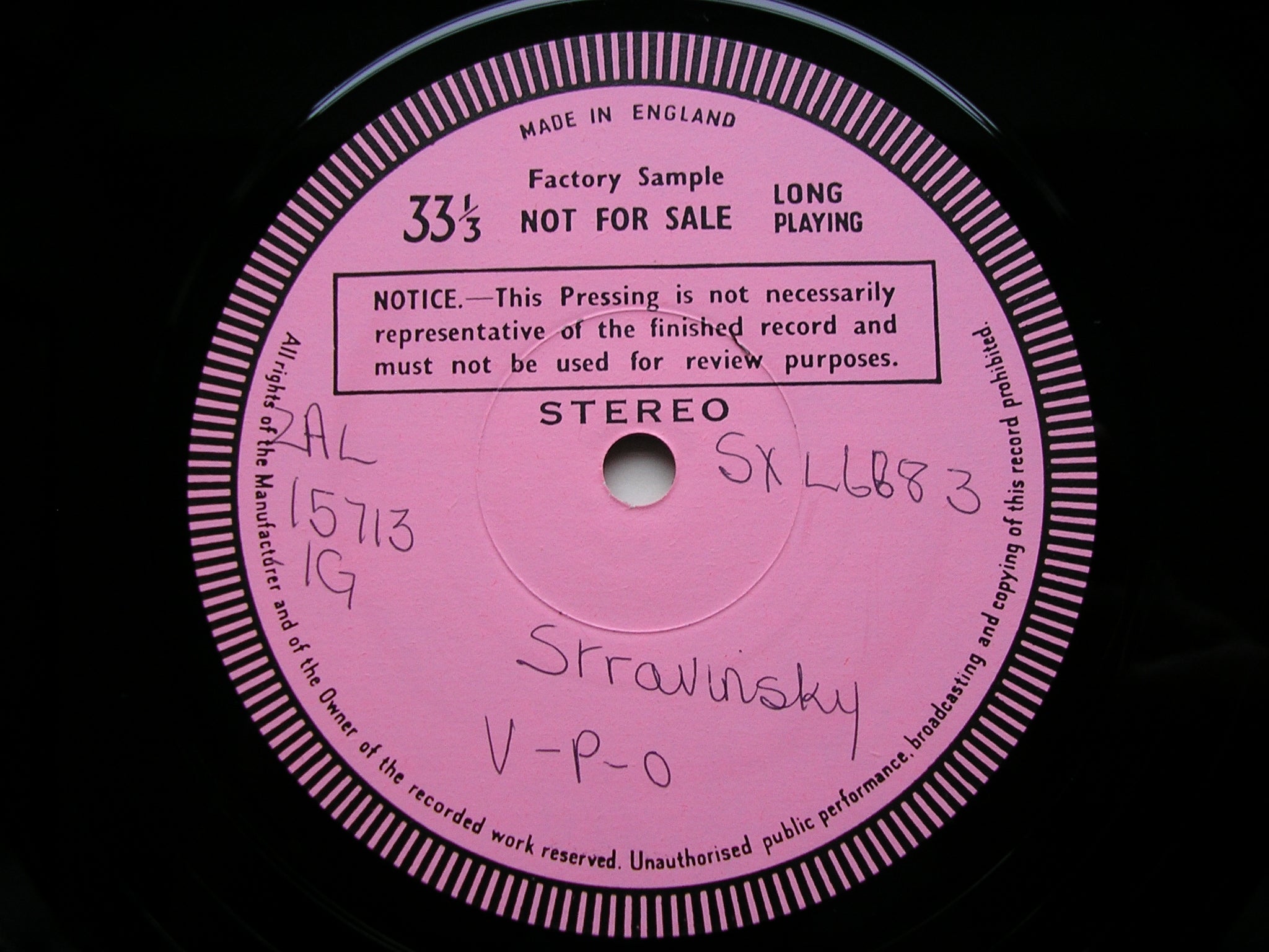 SXL 6883 STRAVINSKY: PETROUCHKA (1947 version) VON DOHNANYI / VIENNA PHILHARMONIC test pressing