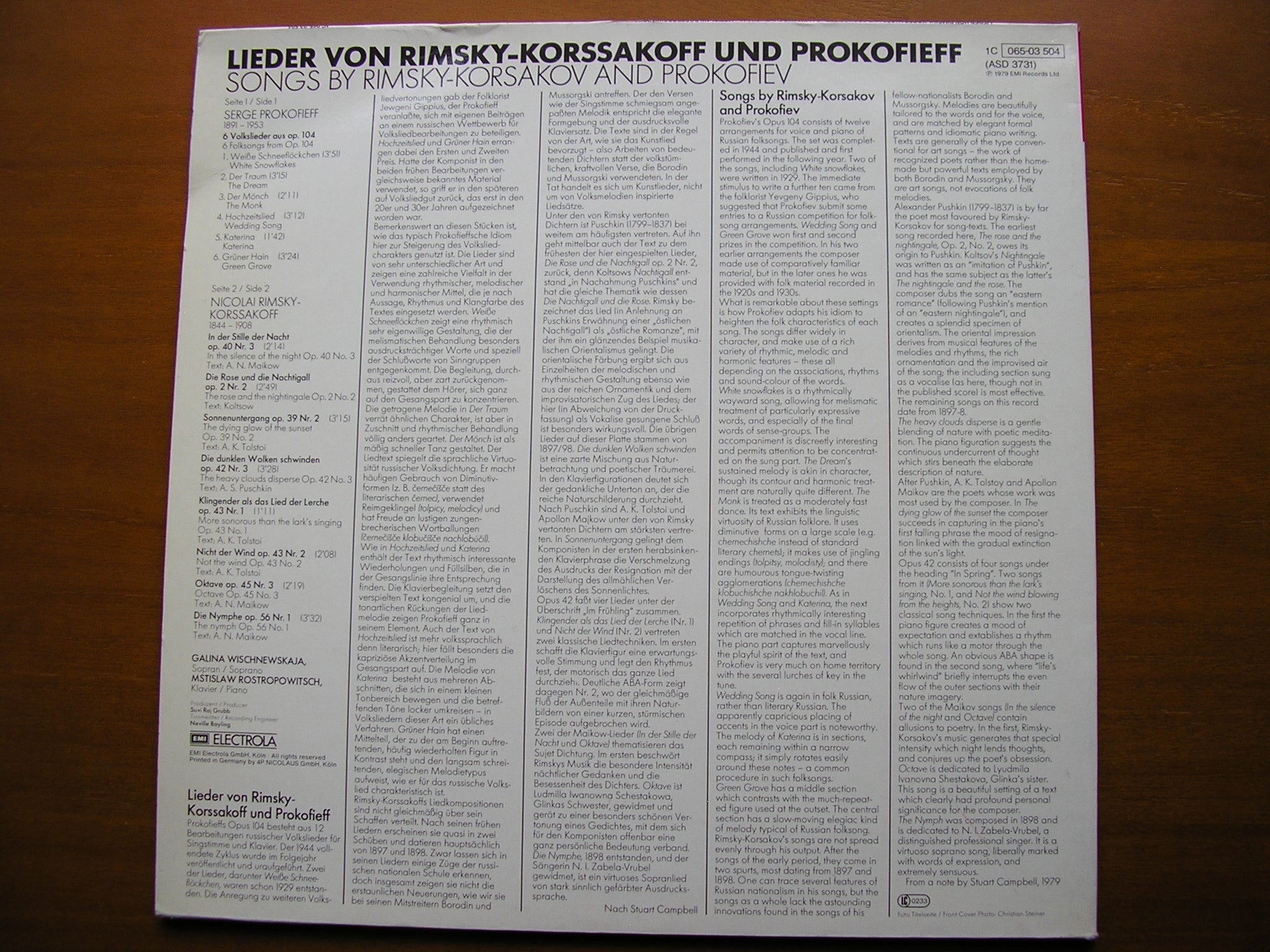 RIMSKY-KORSAKOV / PROKOFIEV: SONGS      VISHNEVSKAYA / ROSTROPOVICH     ASD 3731