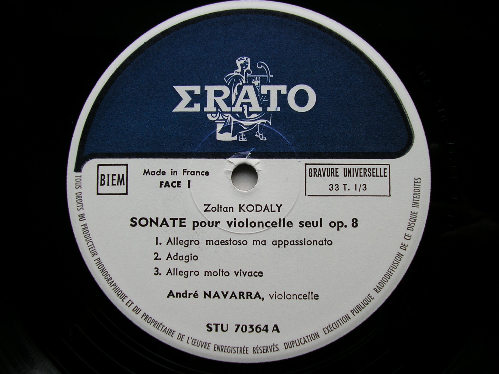 KODALY & JOLIVET: MUSIC FOR SOLO CELLO     ANDRE NAVARRA     STU 70364