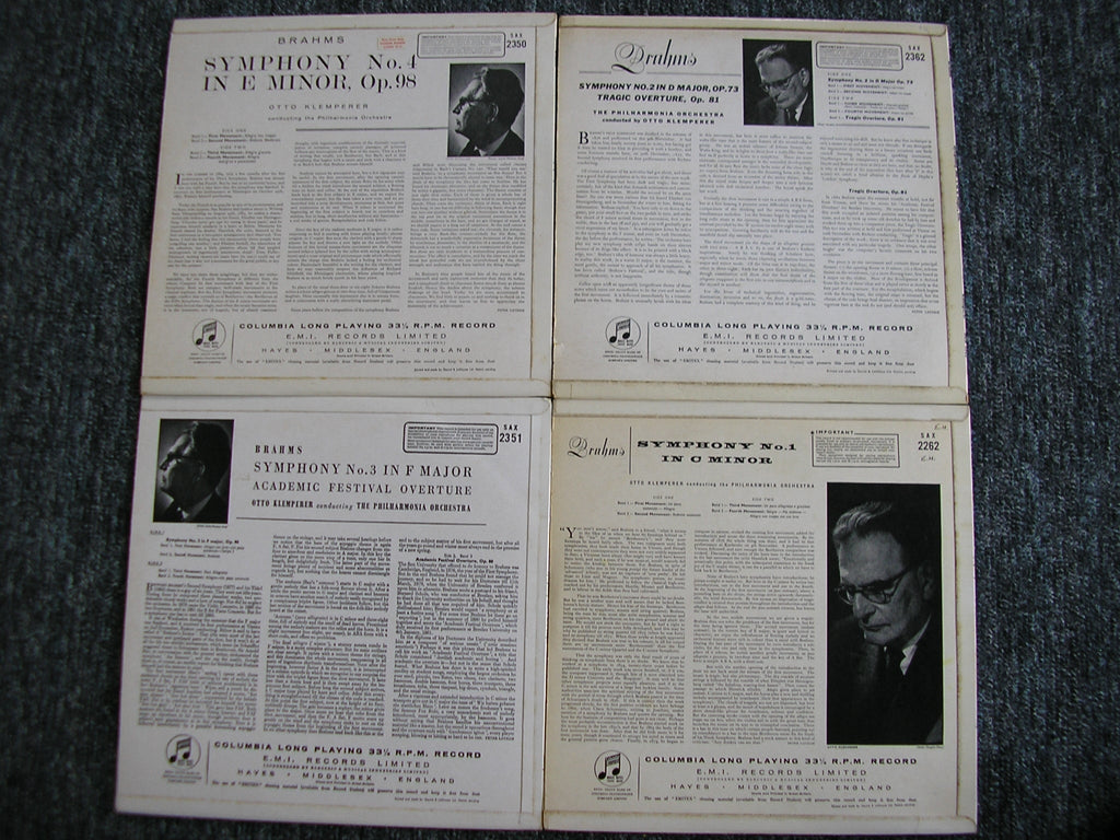 BRAHMS: THE FOUR SYMPHONIES / TWO OVERTURES     4LP   SAX 2262 /2350 / 2351 / 2362