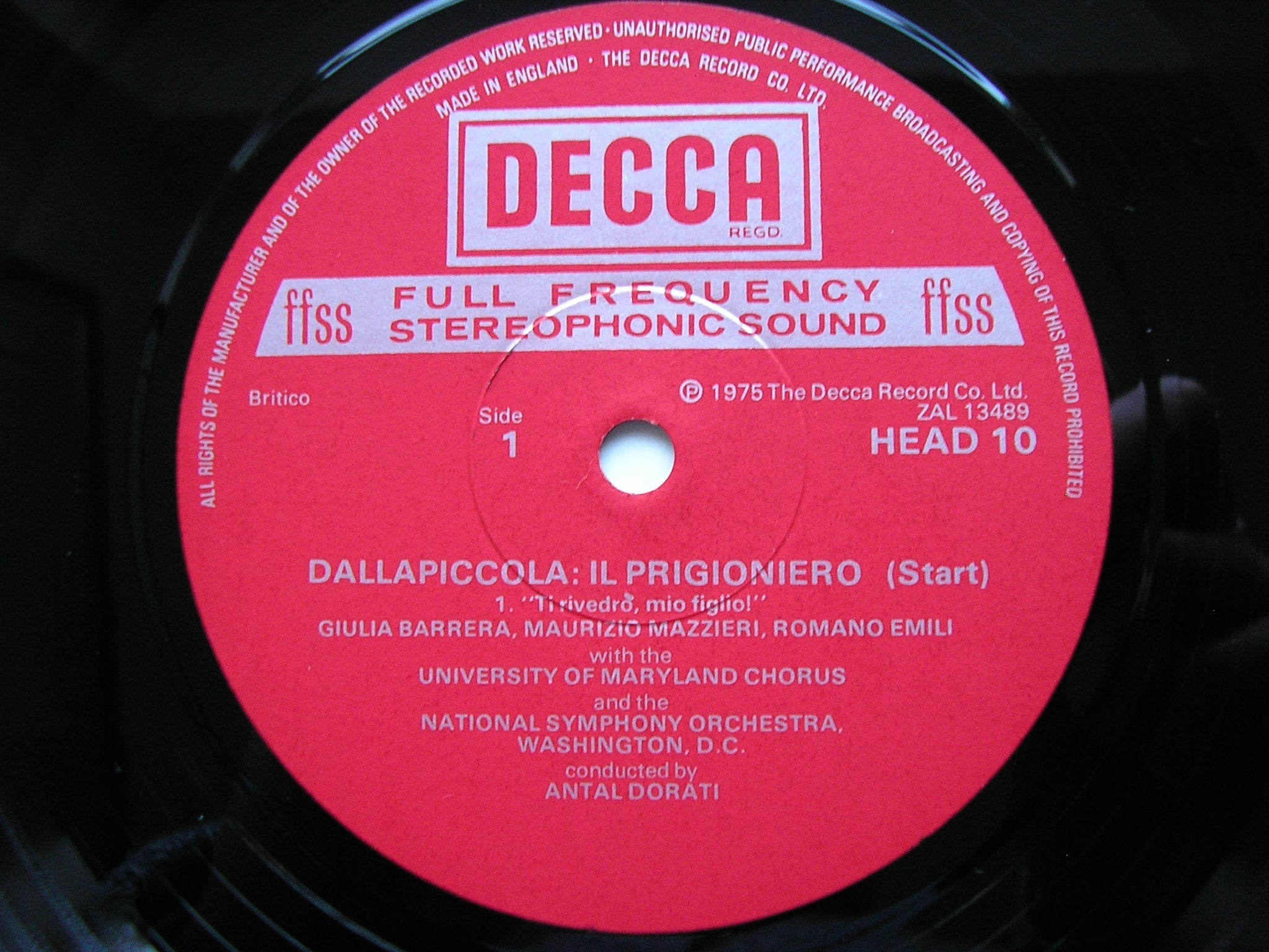 DALLAPICCOLA: IL PRIGIONIERO   SOLOISTS / NATIONAL SYMPHONY WASHINGTON DC / ANTAL DORATI    HEAD 10
