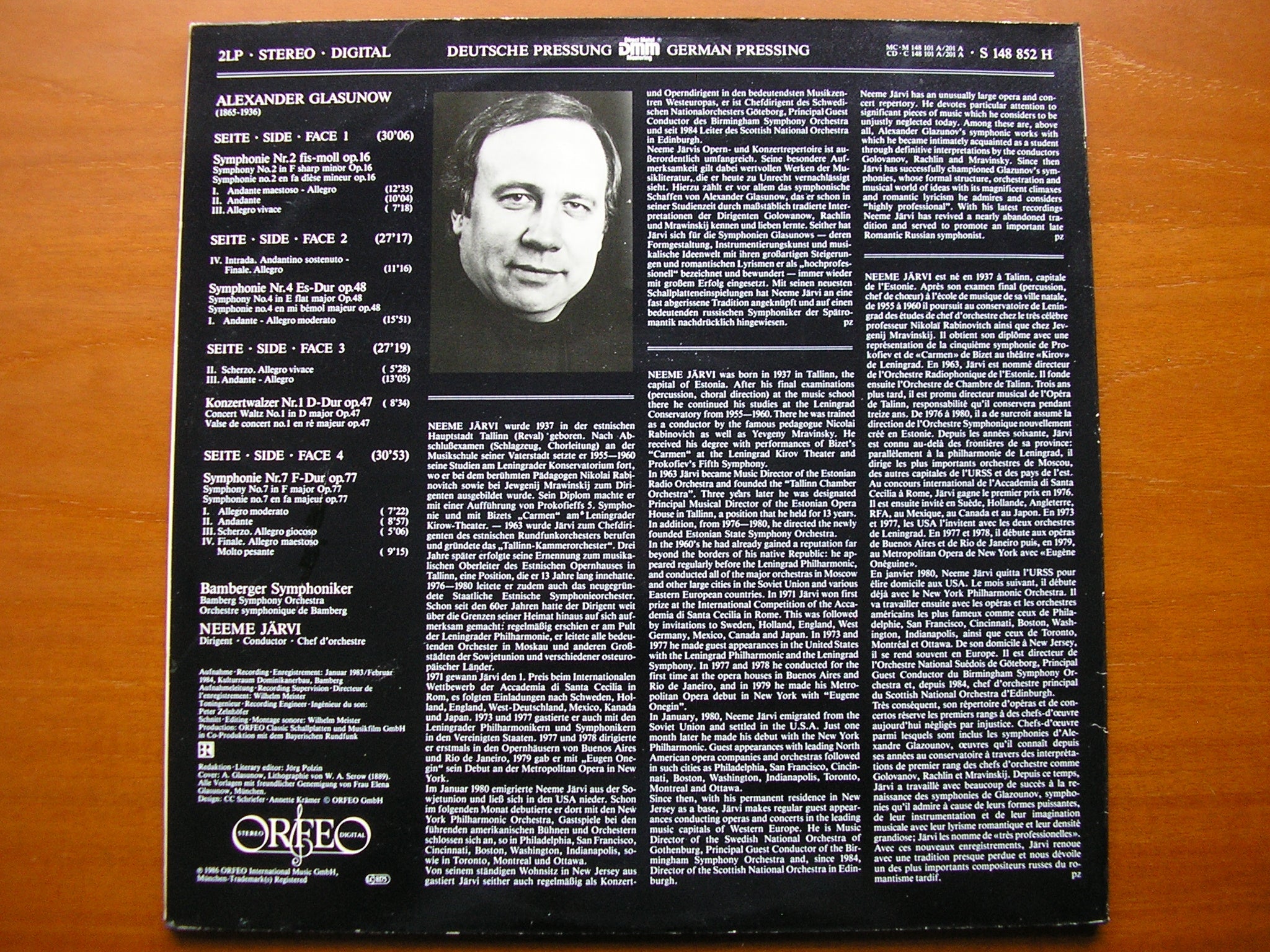 GLAZUNOV: SYMPHONIES Nos. 2 / 4 / 7 / CONCERT WALTZ No. 1       NEEME JARVI / BAMBERG SYMPHONY     2LP     S 148 852