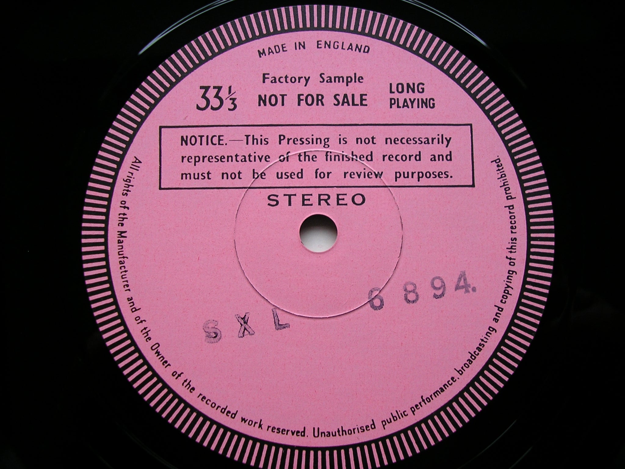 SXL 6894 TCHAIKOVSKY: SYMPHONY No. 6 'Pathetique' KORD / ROYAL PHILHARMONIC test pressing