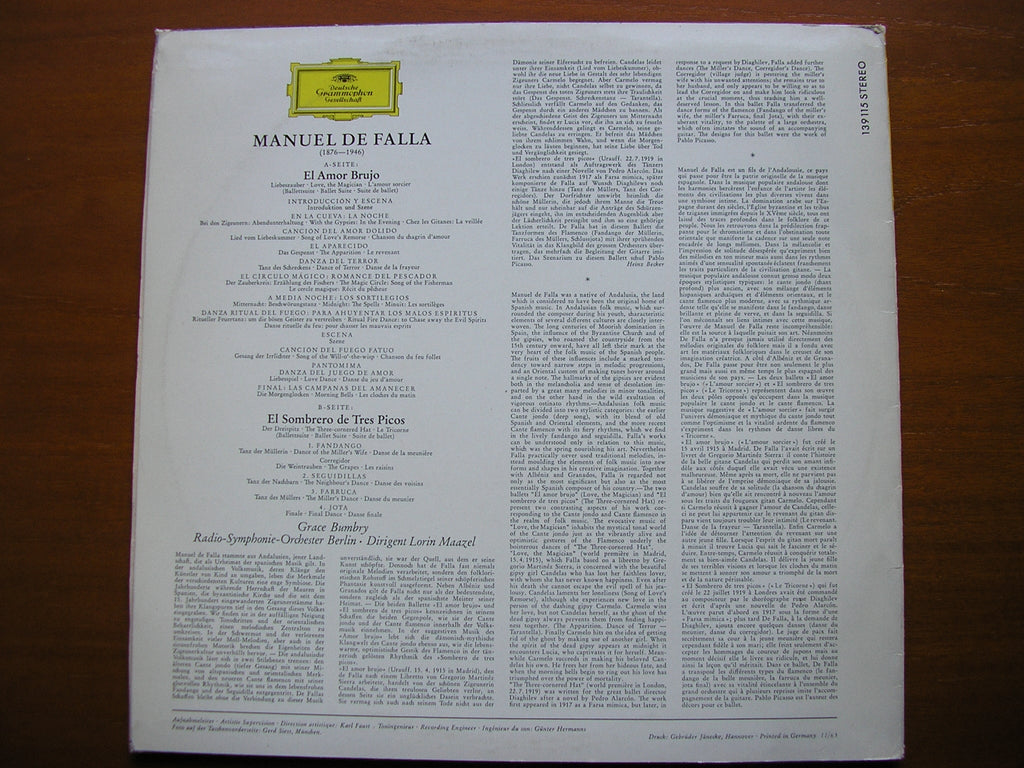 FALLA: EL AMOR BRUJO / DANCES from THE THREE CORNERED HAT    BUMBRY / BERLIN RADIO SYMPHONY / MAAZEL     139 115