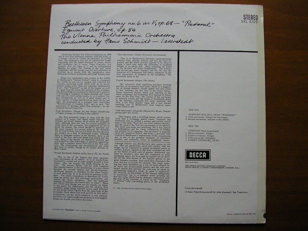 SXL 6329  BEETHOVEN: SYMPHONY No.6 'Pastoral'       SCHMIDT-ISSERSTEDT / VIENNA PHILHARMONIC     ED2