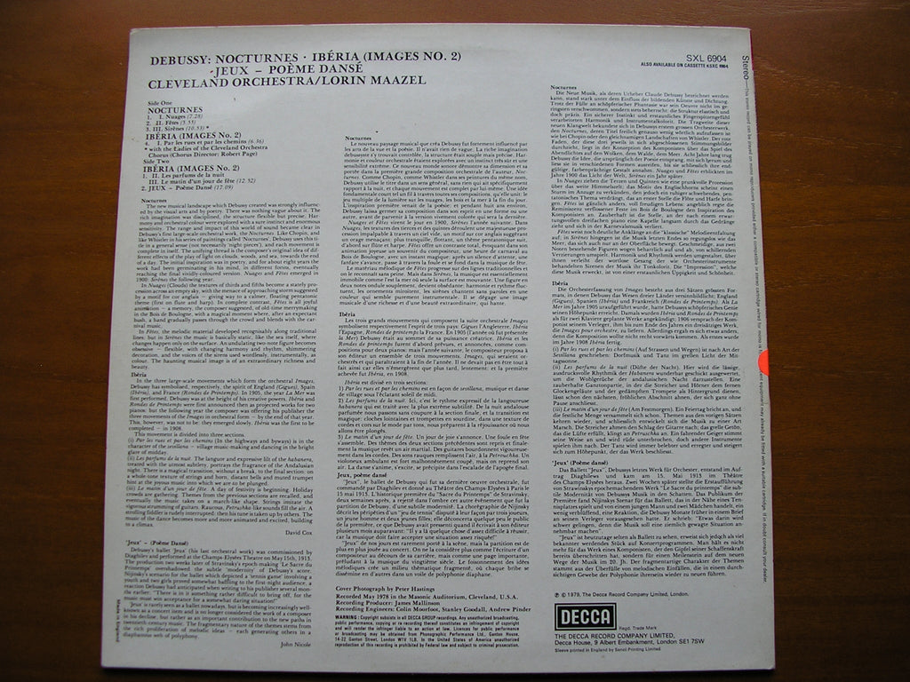 SXL 6904 DEBUSSY: NOCTURNES / IBERIA / JEUX MAAZEL / CLEVELAND ORCHESTRA test pressing