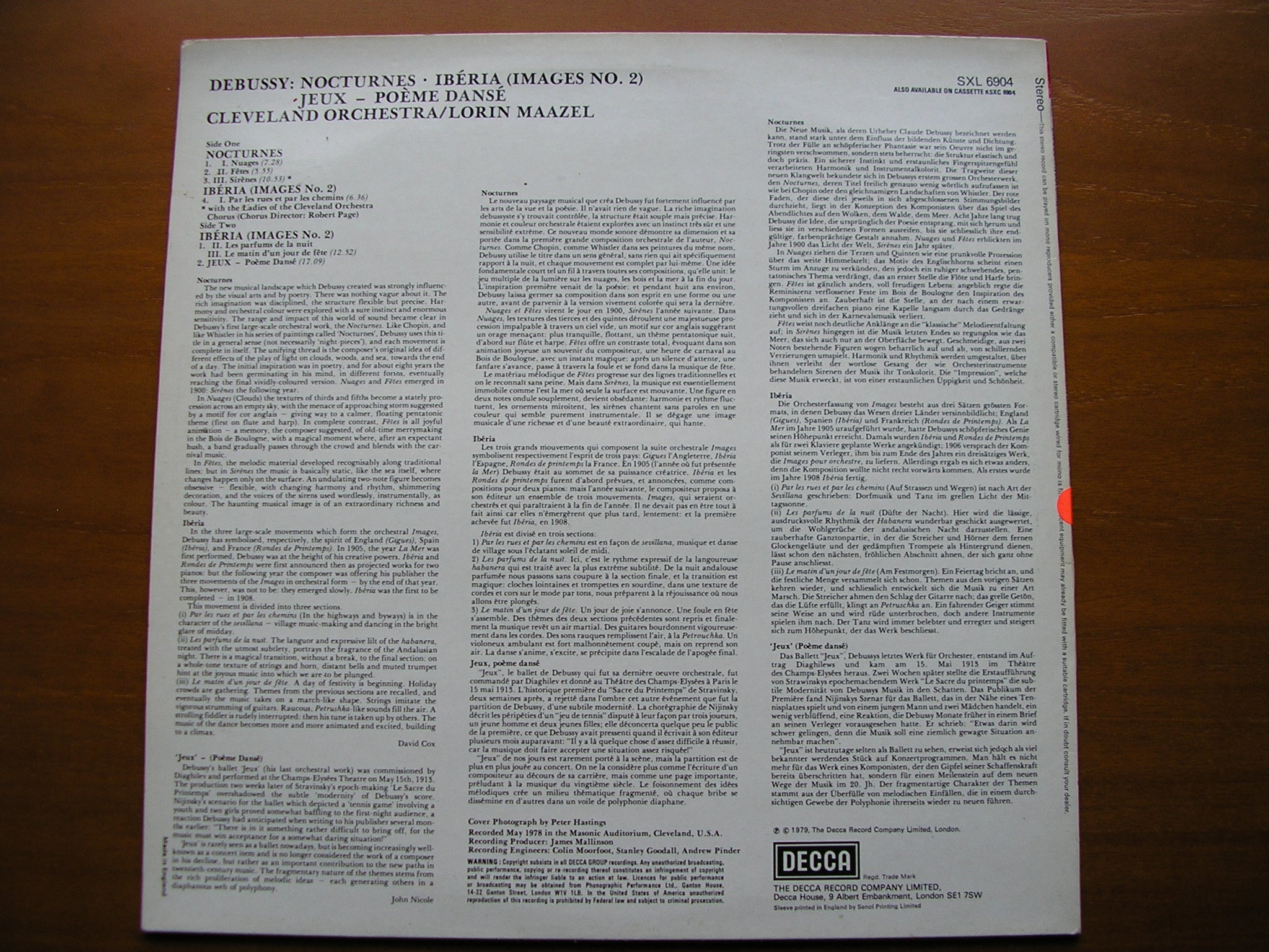 SXL 6904 DEBUSSY: NOCTURNES / IBERIA / JEUX MAAZEL / CLEVELAND ORCHESTRA test pressing