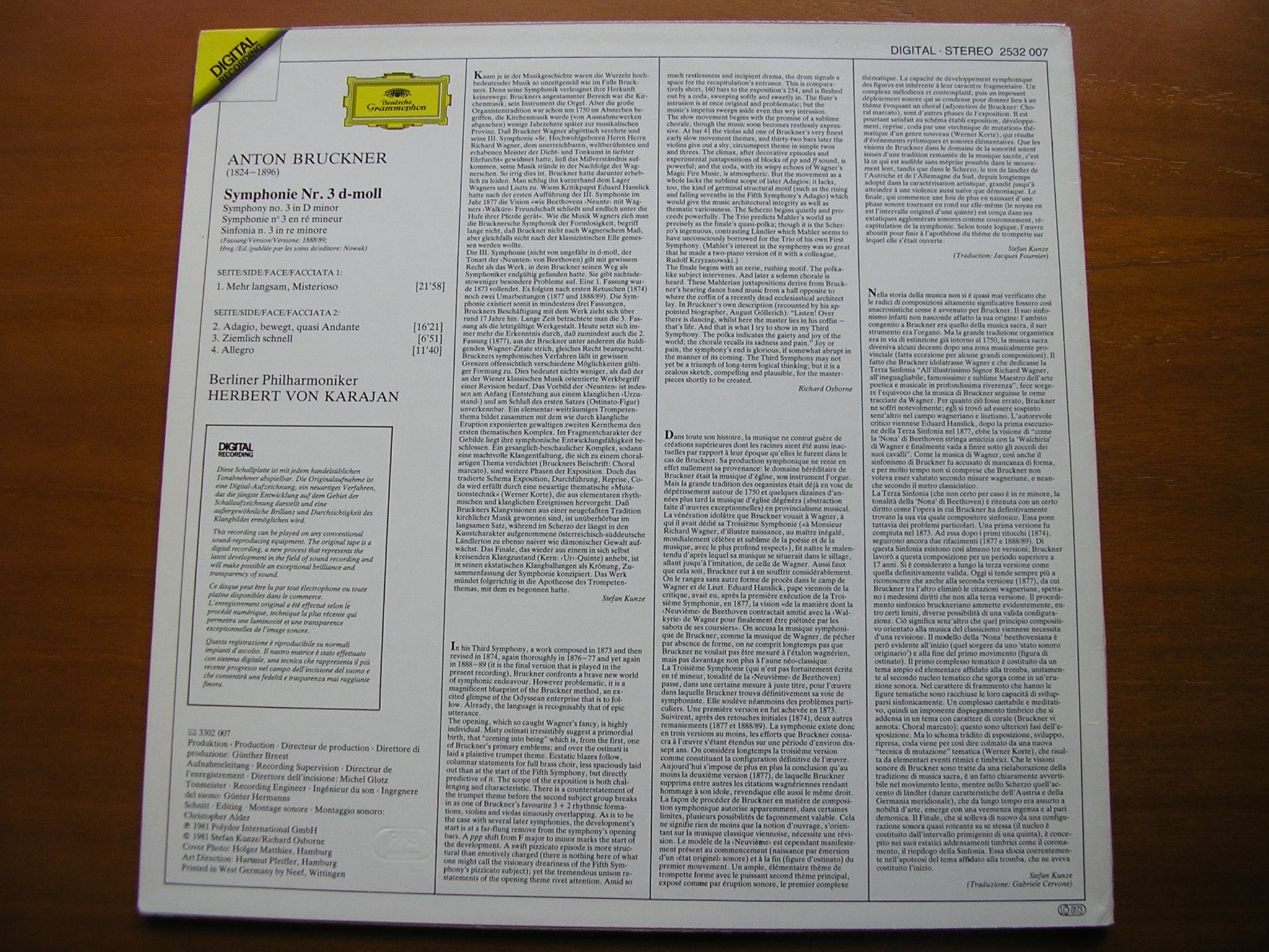 BRUCKNER: SYMPHONY No. 3      KARAJAN / BERLIN PHILHARMONIC    2532 007