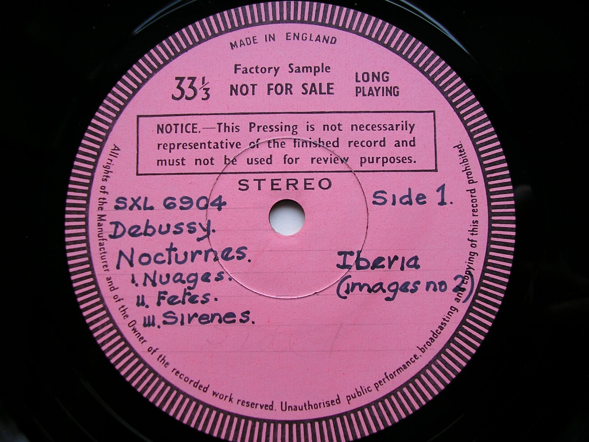 SXL 6904 DEBUSSY: NOCTURNES / IBERIA / JEUX MAAZEL / CLEVELAND ORCHESTRA test pressing