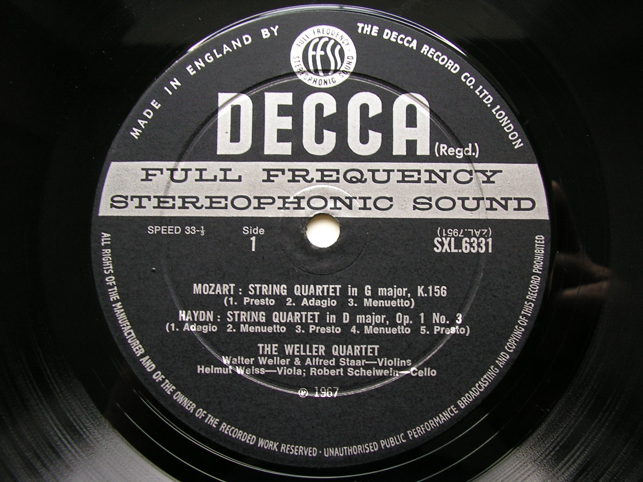SXL 6331  MOZART'S QUARTET PARTY: HAYDN / DITTERSDORF / VANHAL / MOZART      THE WELLER QUARTET    ED2