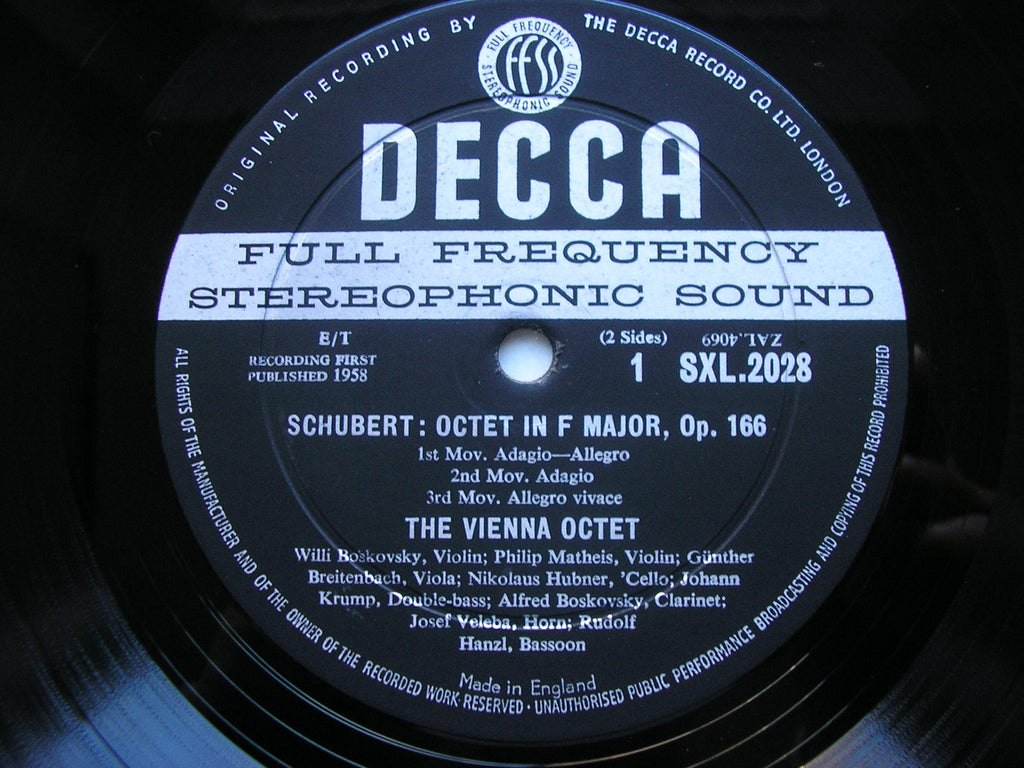 SXL 2028 SCHUBERT: OCTET in F THE VIENNA OCTET