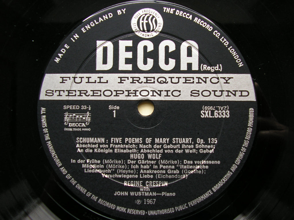 SXL 6333  SCHUMANN / WOLF / DEBUSSY / POULENC: SONGS      REGINE CRESPIN / JOHN WUSTMAN   ED2