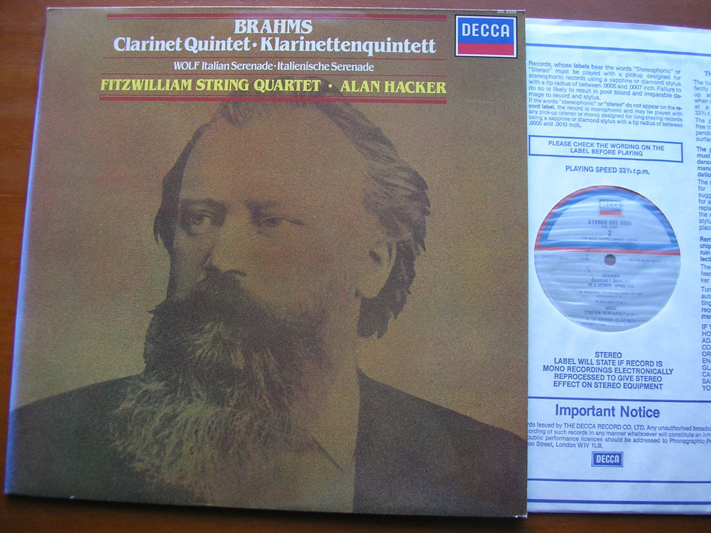 SXL 6998 BRAHMS: CLARINET QUINTET / WOLF: ITALIAN SERENADE FITZWILLIAM QUARTET / ALAN HACKER