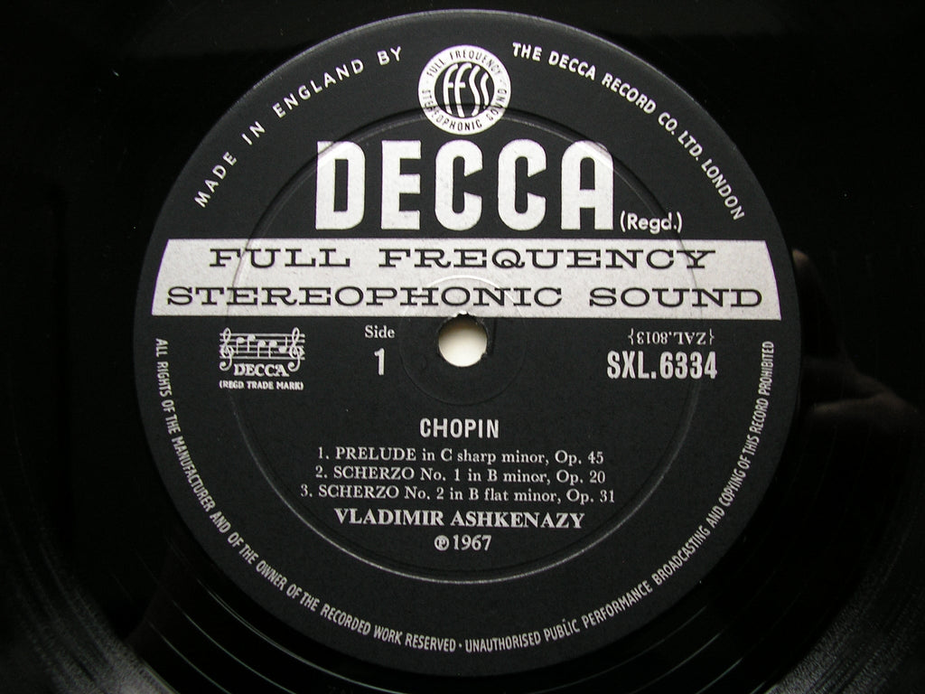 SXL 6334  CHOPIN: FOUR SCHERZI / PRELUDE / BARCAROLLE      ASHKENAZY     ED2