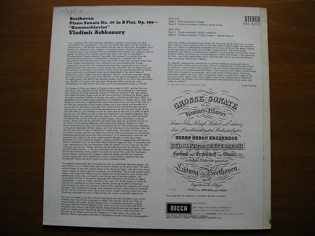 SXL 6335  BEETHOVEN: HAMMERKLAVIER SONATA      ASHKENAZY     ED2