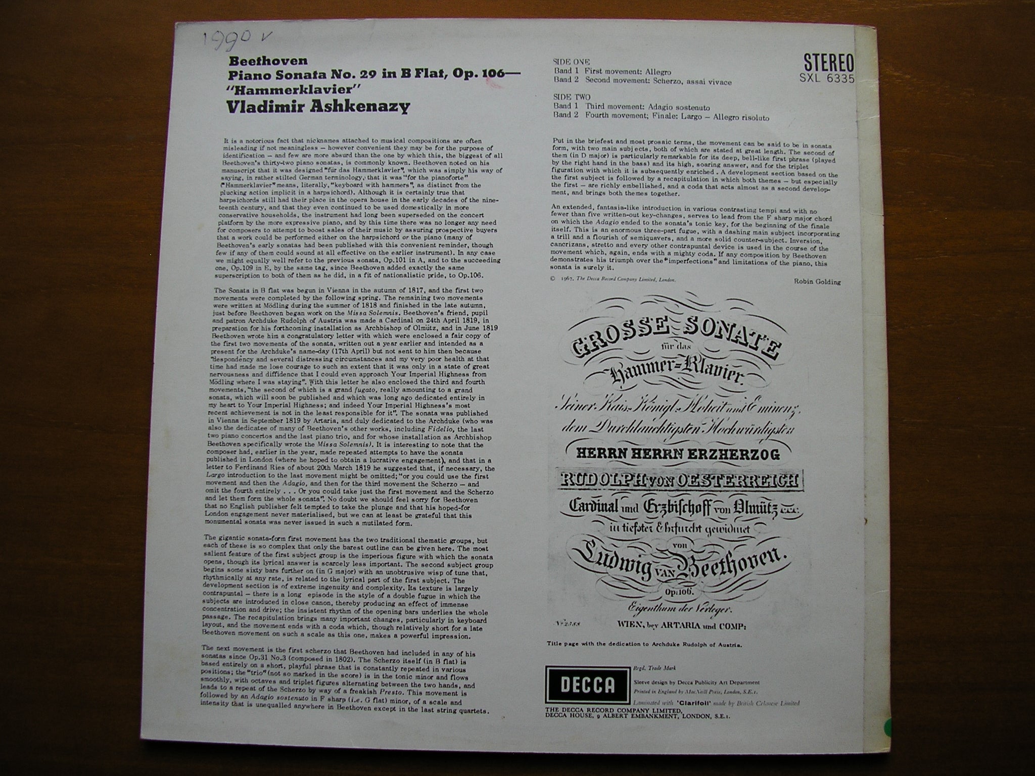 SXL 6335  BEETHOVEN: HAMMERKLAVIER SONATA      ASHKENAZY     ED2