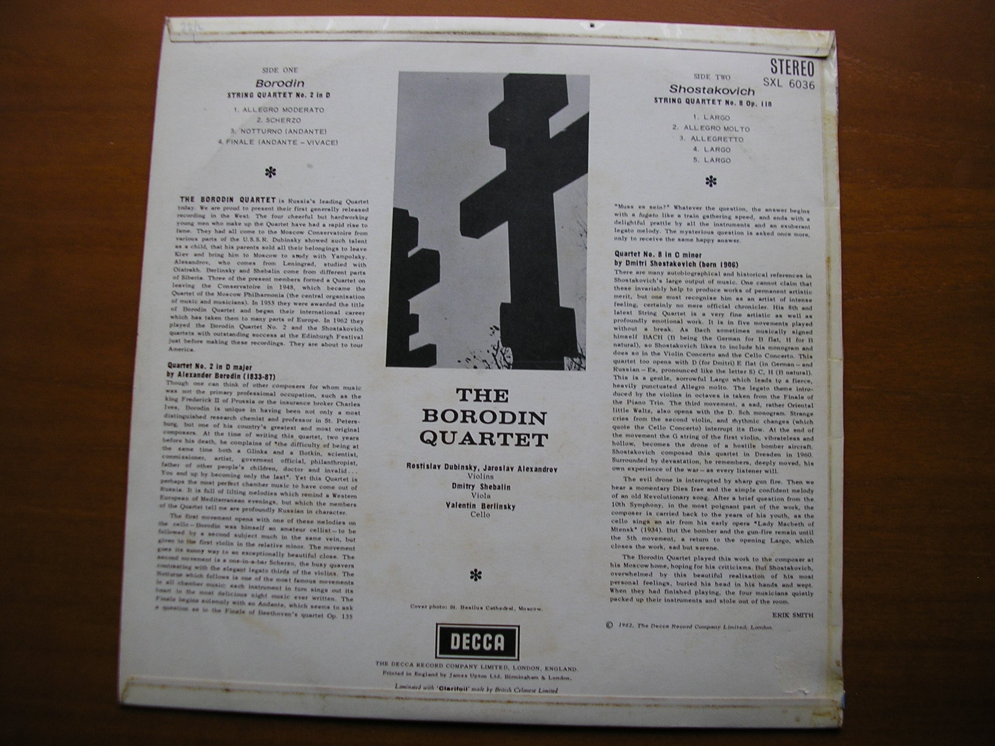 SXL 6036  BORODIN / SHOSTAKOVICH: STRING QUARTETS      THE BORODIN QUARTET      ED1