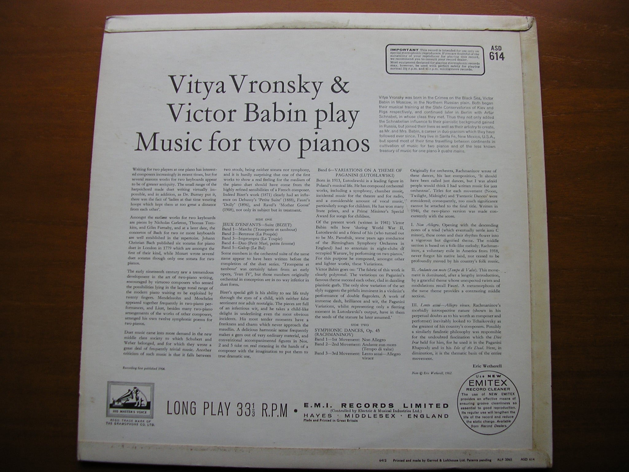WORKS FOR TWO PIANOS: RACHMANINOV / LUTOSLAWSKI / BIZET     VRONSKY & BABIN    ASD 614