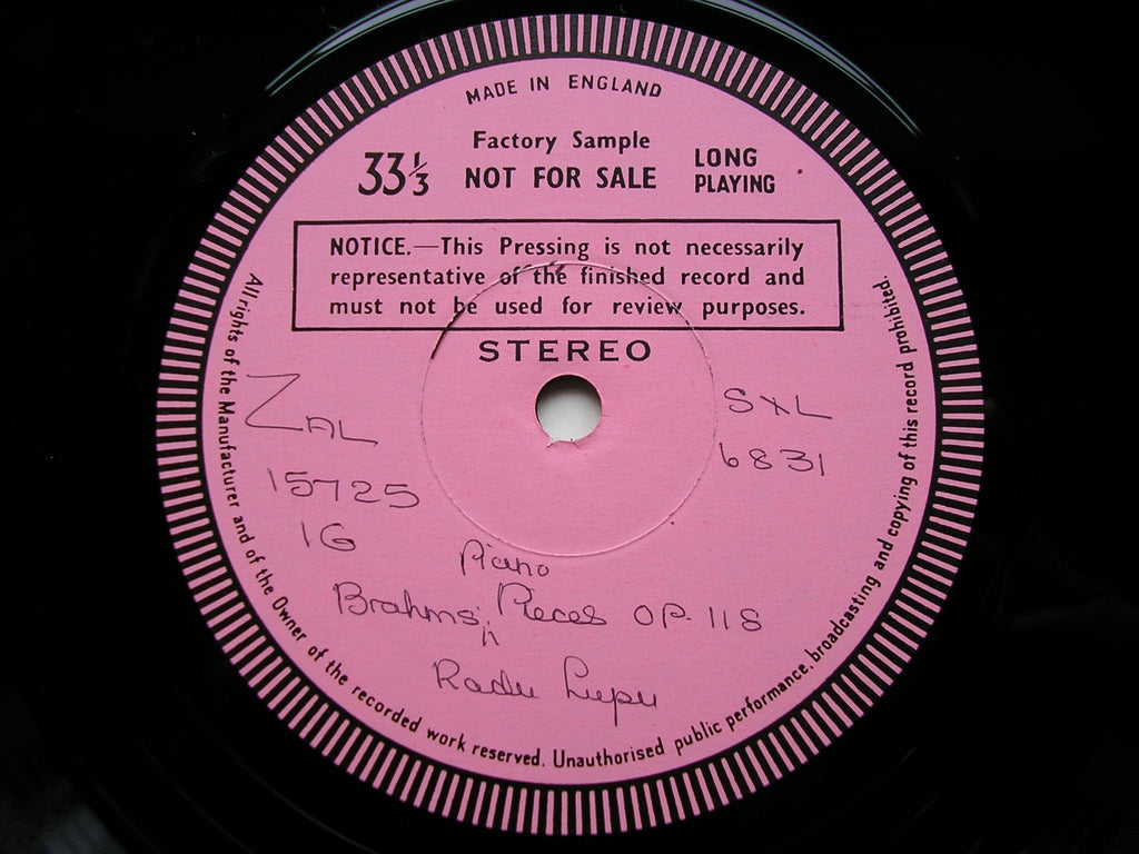 SXL 6831 BRAHMS: PIANO PIECES Op. 118 & 119 / RHAPSODY Op. 79 No. 2 RADU LUPU test pressing