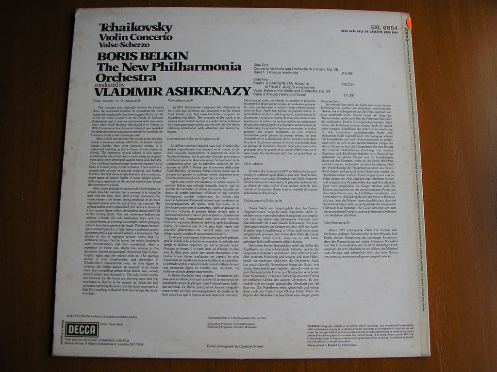 SXL 6854 TCHAIKOVSKY: VIOLIN CONCERTO / VALSE SCHERZO BELKIN / NEW PHILHARMONIA / ASHKENAZY test pressing