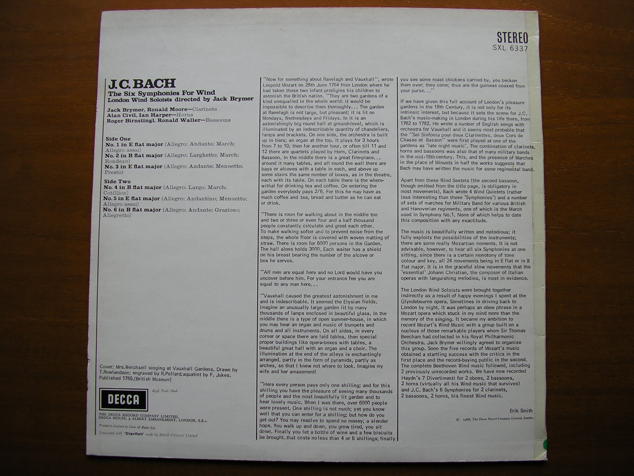 SXL 6337  BACH JC: SIX SYMPHONIES FOR WIND       LONDON WIND SOLOISTS / BRYMER   ED2