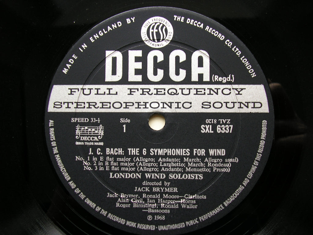 SXL 6337  BACH JC: SIX SYMPHONIES FOR WIND       LONDON WIND SOLOISTS / BRYMER   ED2