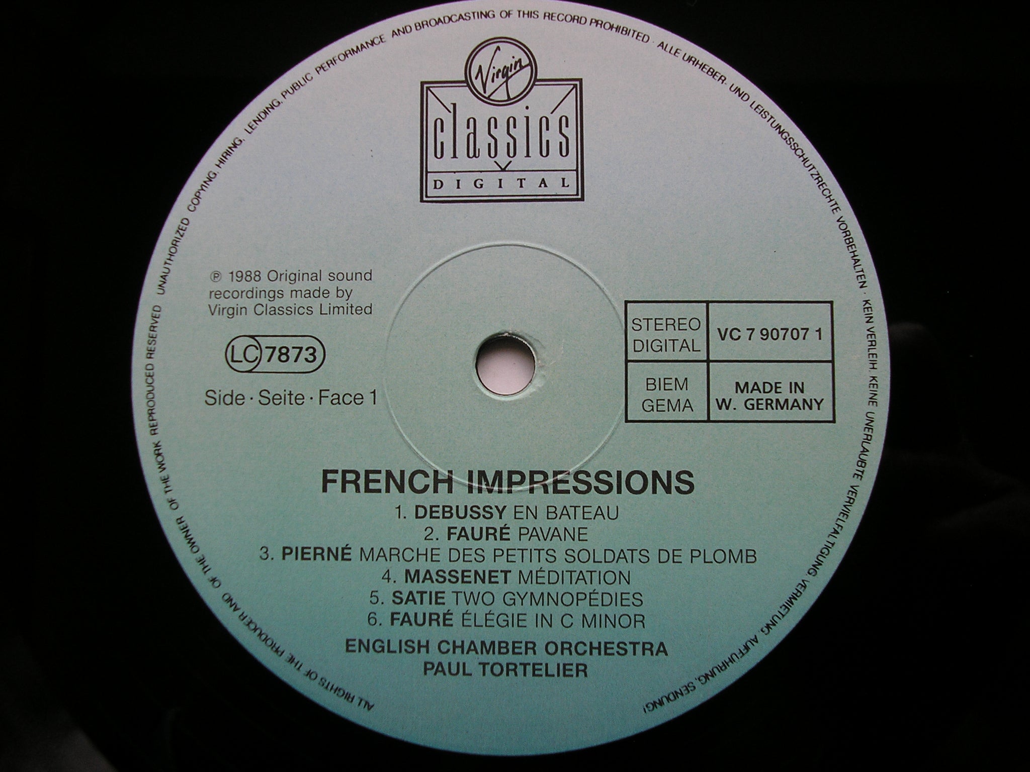 FRENCH IMPRESSIONS: DEBUSSY / SATIE / FAURE / PIERNE / MASSENET / SAINT-SAENS      ENGLISH CHAMBER ORCHESTRA / TORTELIER    VC 7 90707
