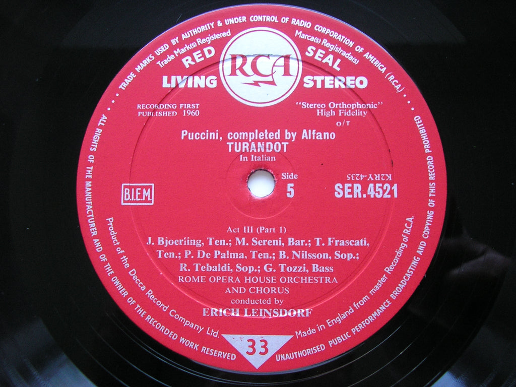 PUCCINI: TURANDOT    NILSSON / BJOERLING / TEBALDI / TOZZI / ROME OPERA / LEINSDORF    SER 4520 - 2