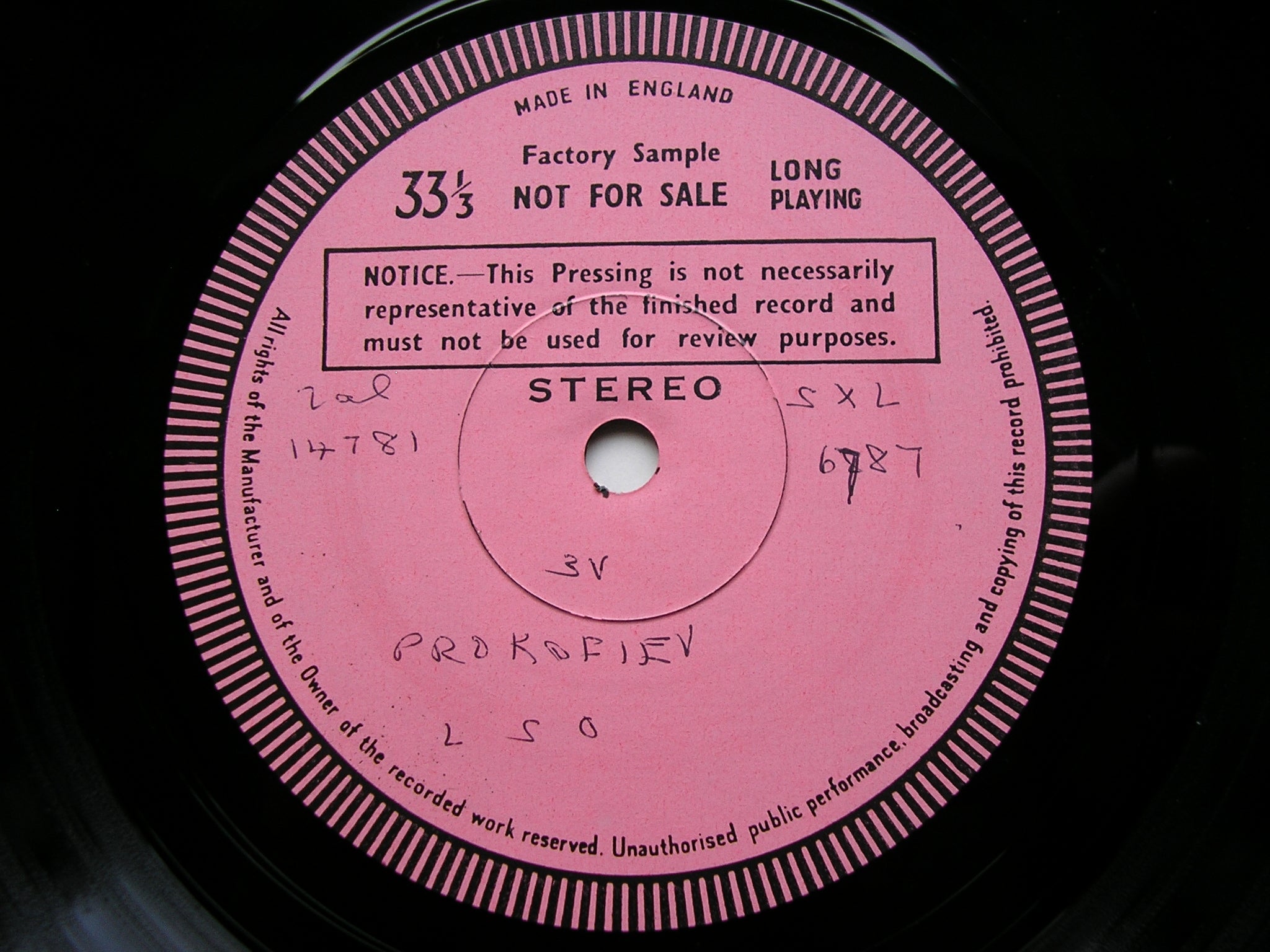 SXL 6787 PROKOFIEV: SYMPHONY No. 5 WELLER / LONDON SYMPHONY test pressing