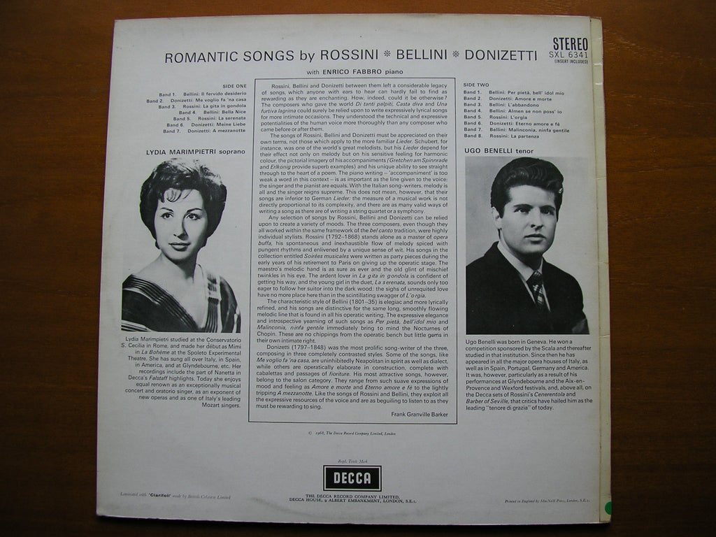 SXL 6341  ROSSINI / BELLINI / DONIZETTI: SONGS    MARIMPIETRI / BENELLI / FABBRO    ED2