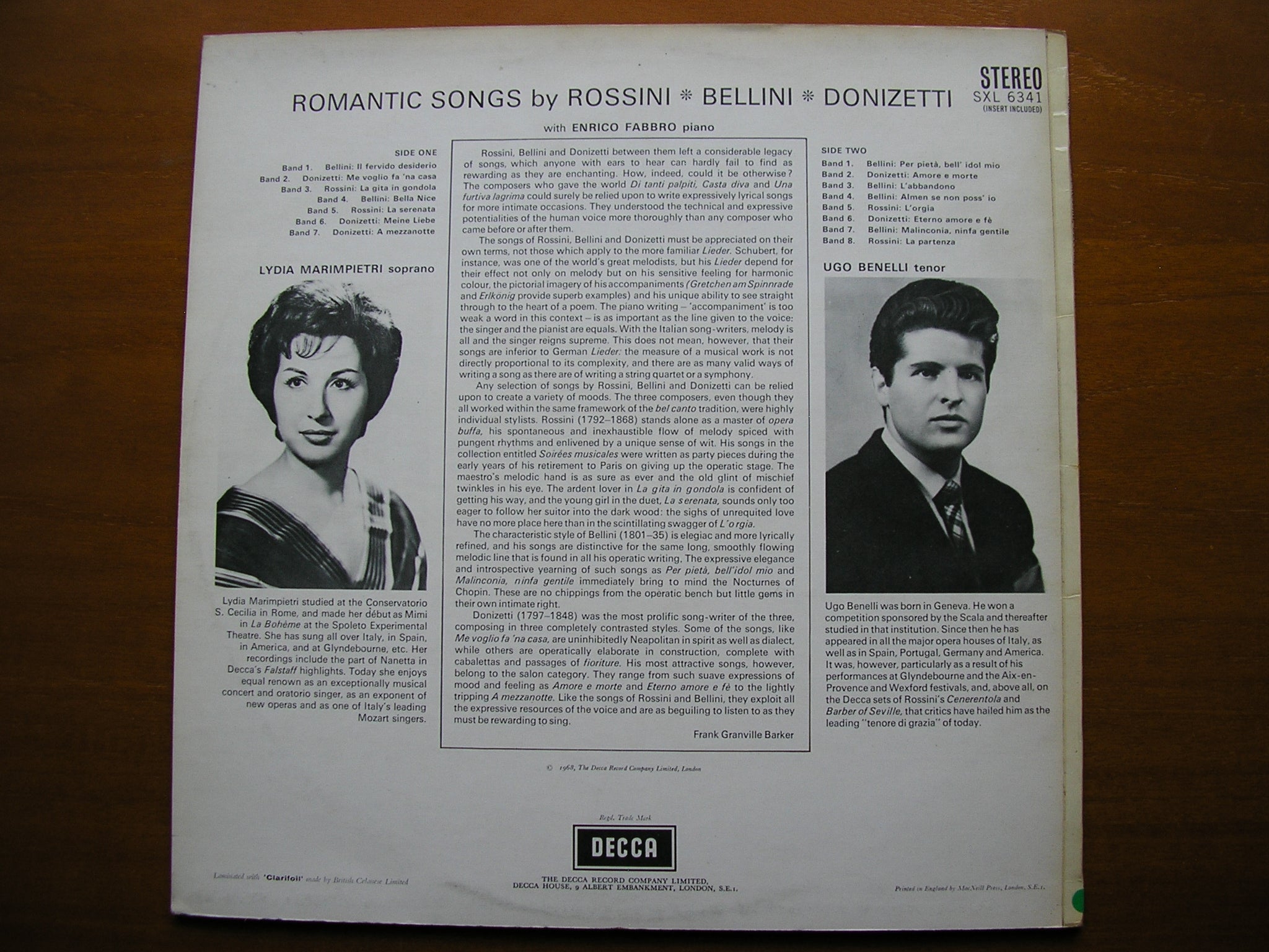 SXL 6341  ROSSINI / BELLINI / DONIZETTI: SONGS    MARIMPIETRI / BENELLI / FABBRO    ED2