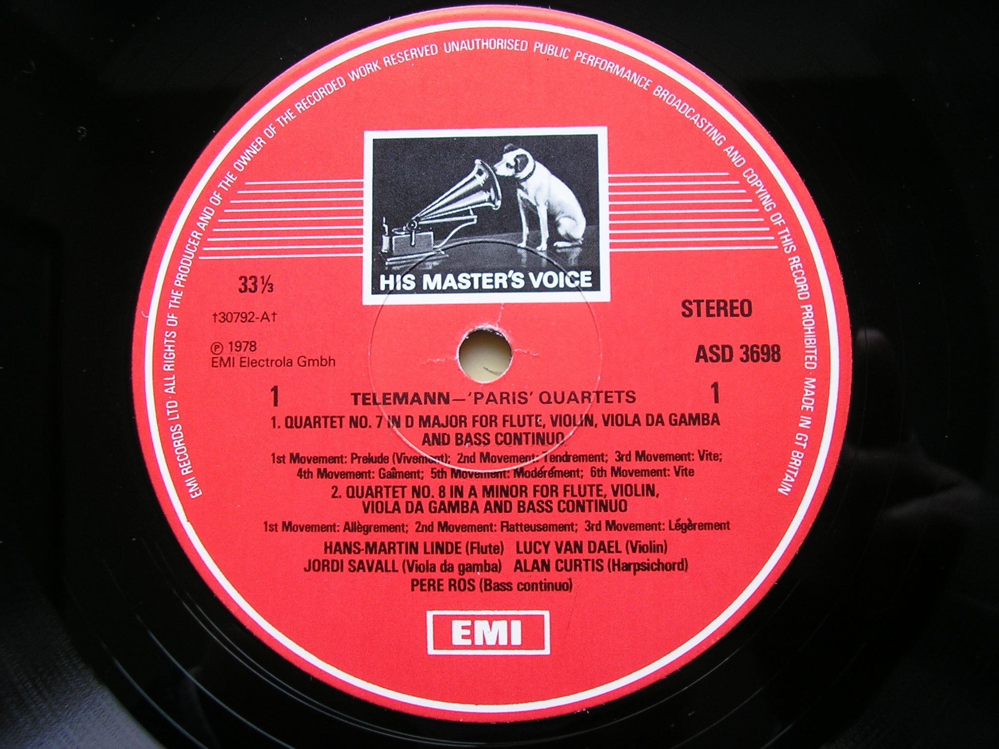 TELEMANN: PARIS QUARTETS Nos. 7 - 9    LINDE / van DAEL / SAVALL / CURTIS / ROS     ASD 3698