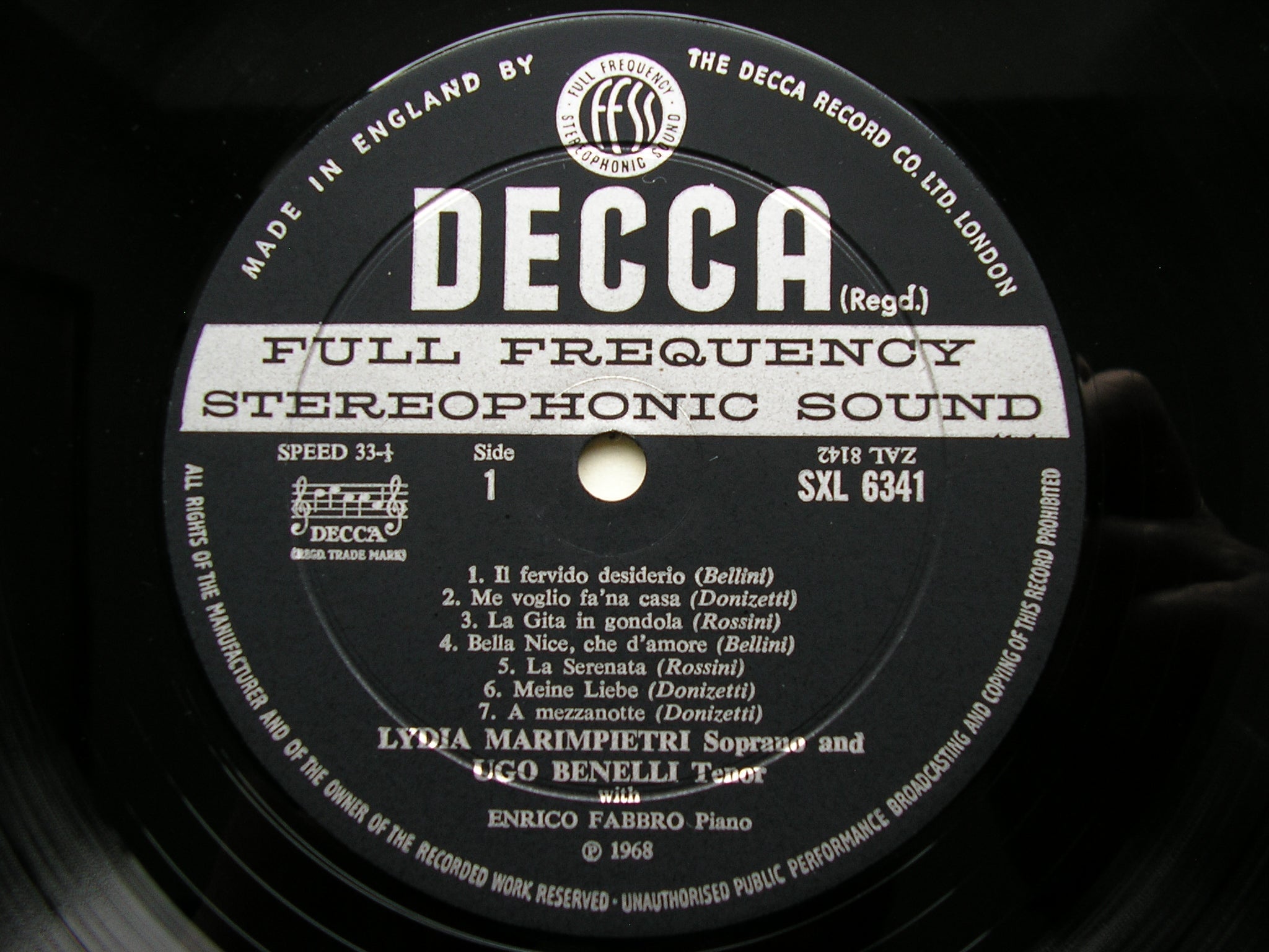 SXL 6341  ROSSINI / BELLINI / DONIZETTI: SONGS    MARIMPIETRI / BENELLI / FABBRO    ED2