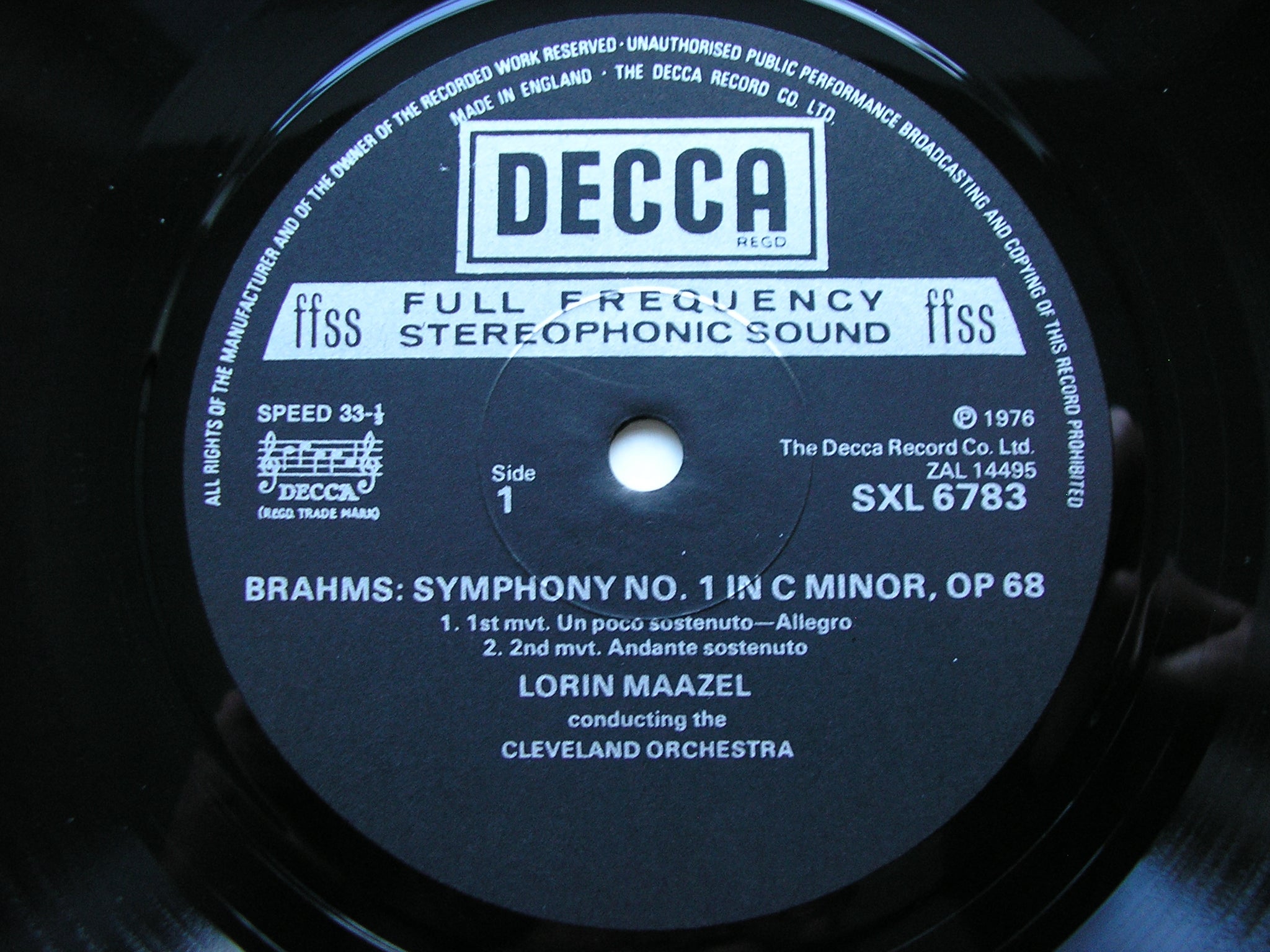 SXL 6783 BRAHMS: SYMPHONY No. 1 MAAZEL / CLEVELAND ORCHESTRA