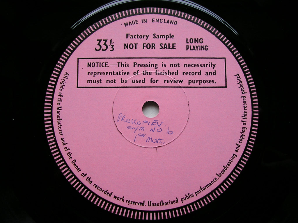 PROKOFIEV: SYMPHONY No. 6       WELLER / LONDON PHILHARMONIC test pressing     SXL 6777