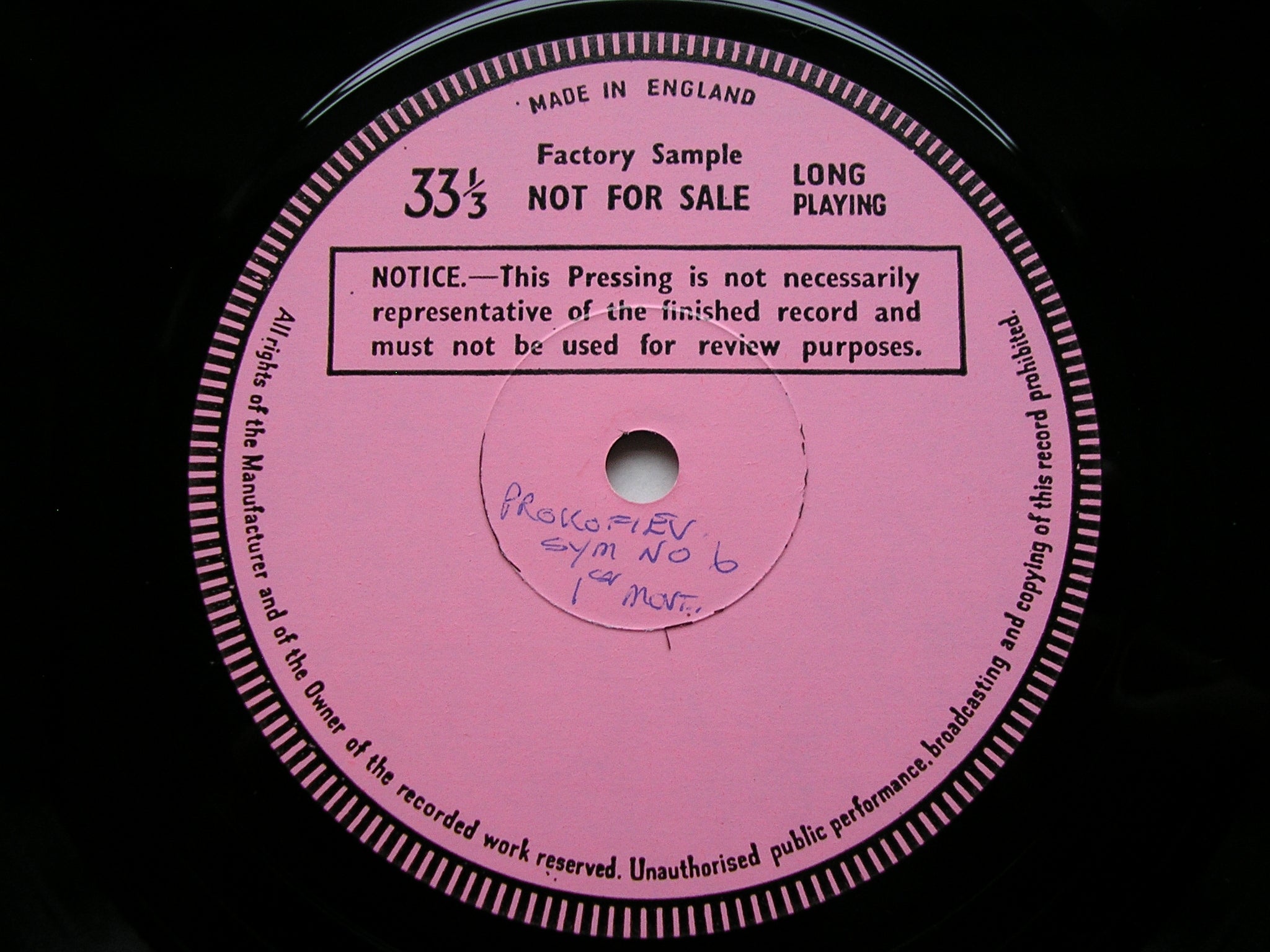 PROKOFIEV: SYMPHONY No. 6       WELLER / LONDON PHILHARMONIC test pressing     SXL 6777