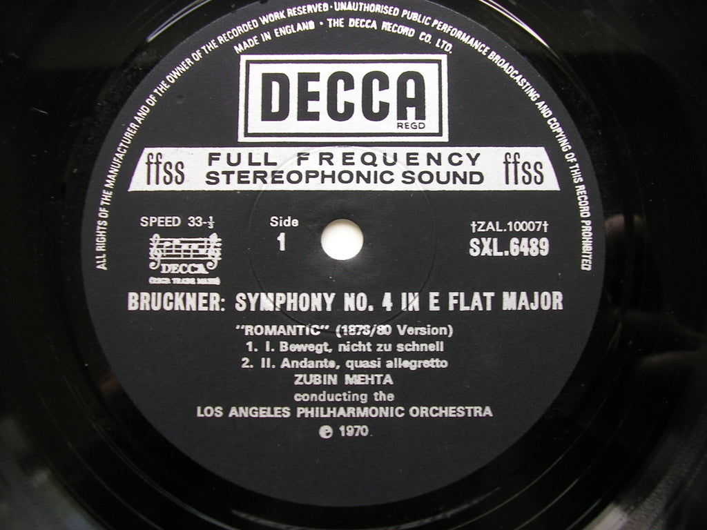SXL 6489 BRUCKNER: SYMPHONY No. 4 'Romantic' MEHTA / LOS ANGELES PHILHARMONIC