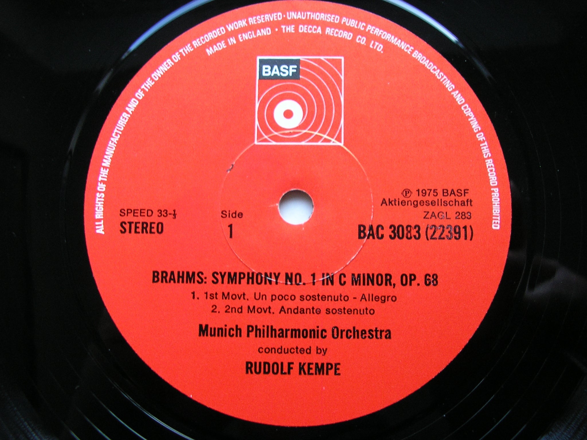 BRAHMS: SYMPHONY No. 1    KEMPE / MUNICH PHILHARMONIC ORCHESTRA   BAC 3083