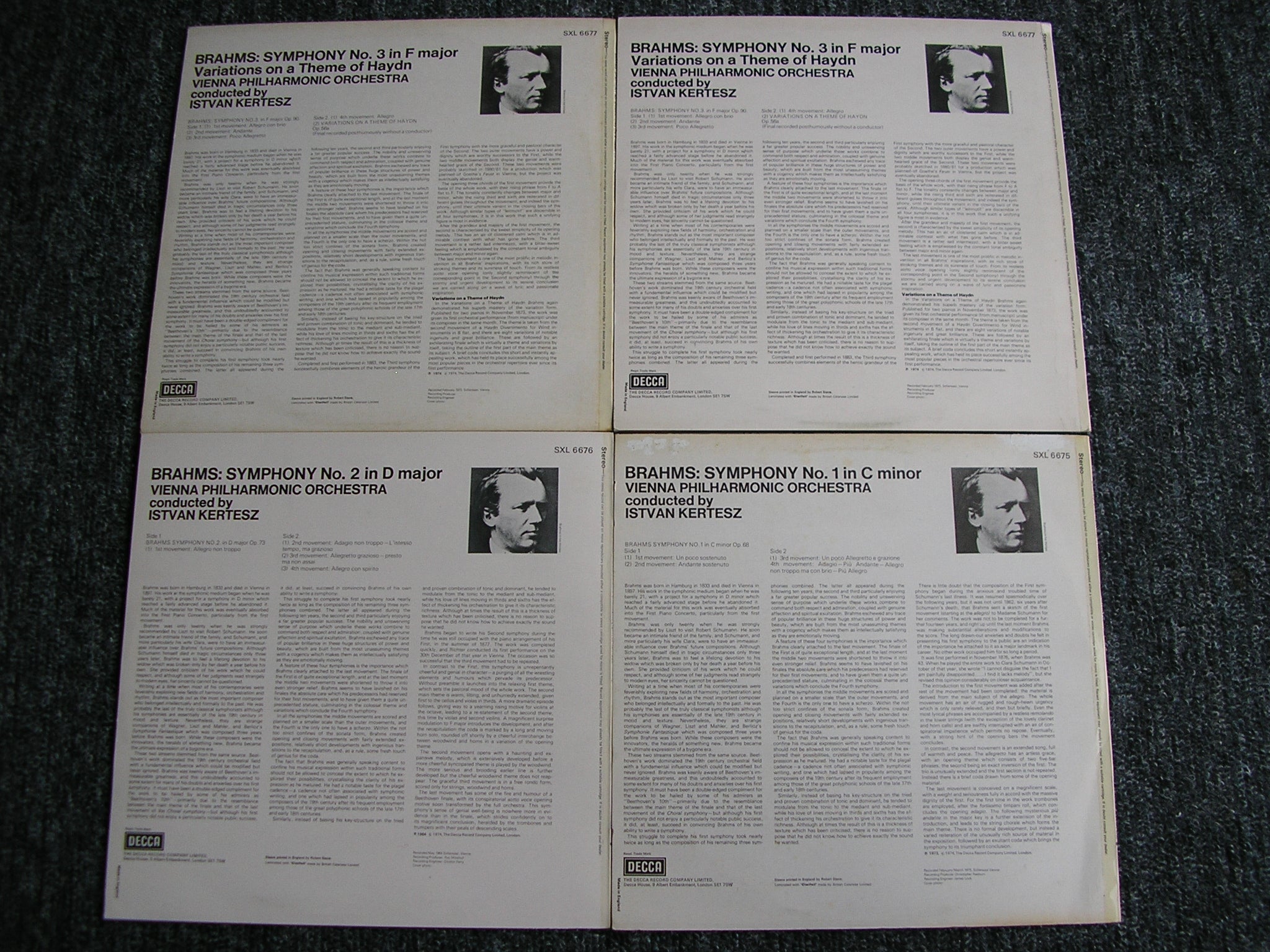 SXL 6675-78 BRAHMS: THE FOUR SYMPHONIES KERTESZ / VIENNA PHILHARMONIC 4LP