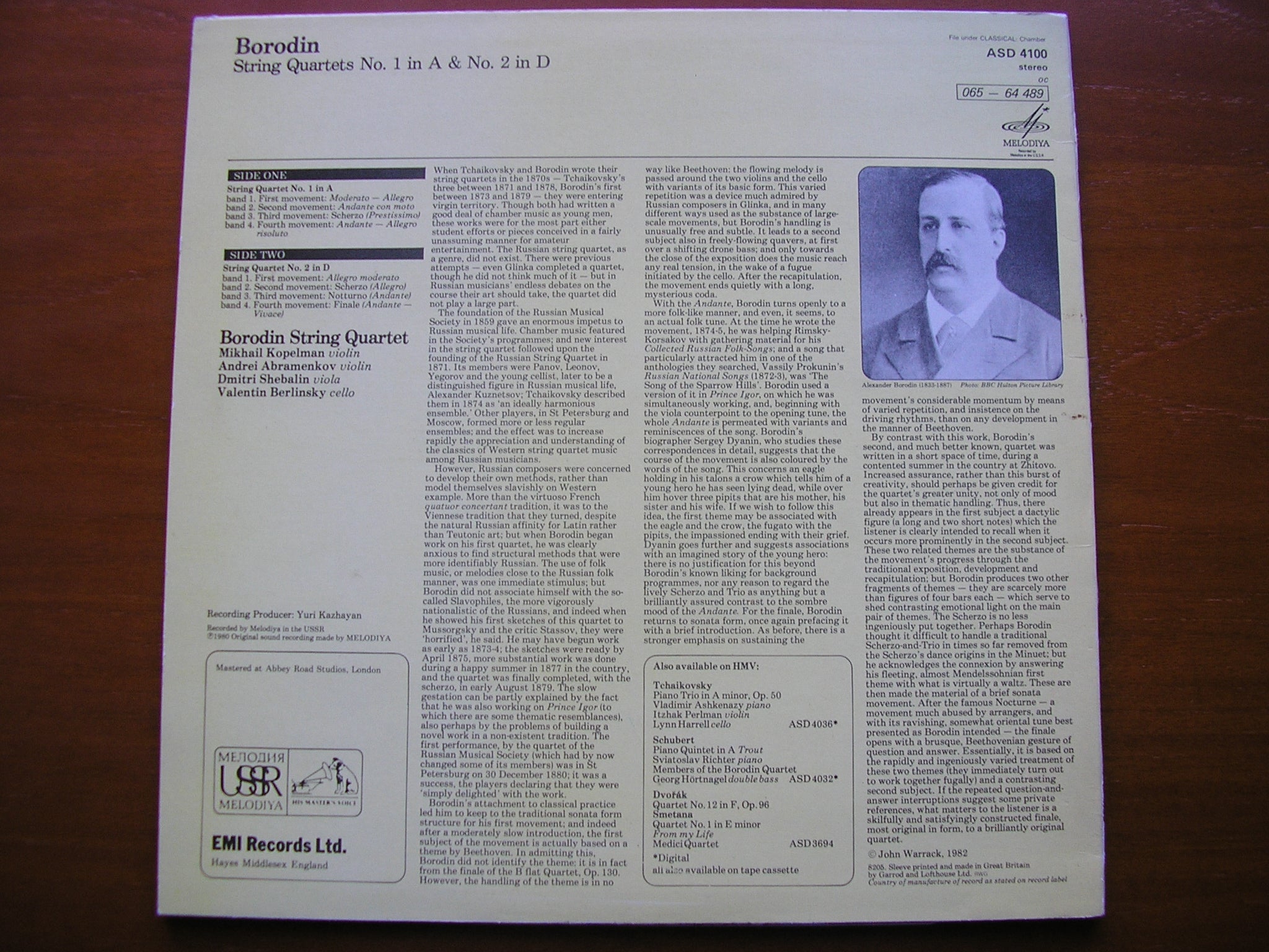 BORODIN: STRING QUARTETS Nos. 1 & 2    BORODIN STRING QUARTET    ASD 4100