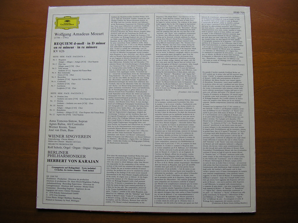 MOZART: REQUIEM      SOLOISTS / BERLIN PHILHARMONIC / KARAJAN      2530 705
