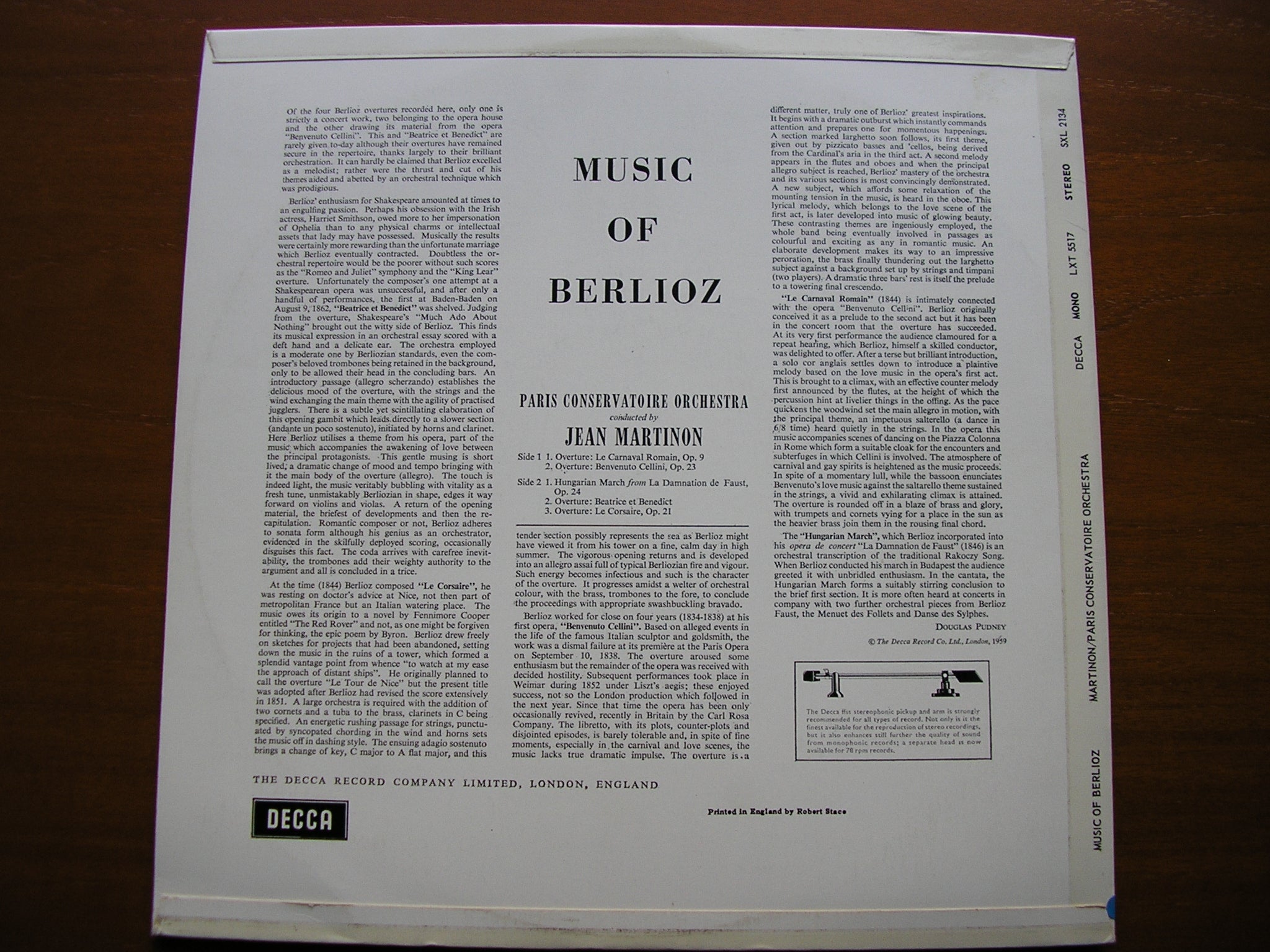 SXL 2134 BERLIOZ: OVERTURES / HUNGARIAN MARCH MARTINON / PARIS CONSERVATOIRE