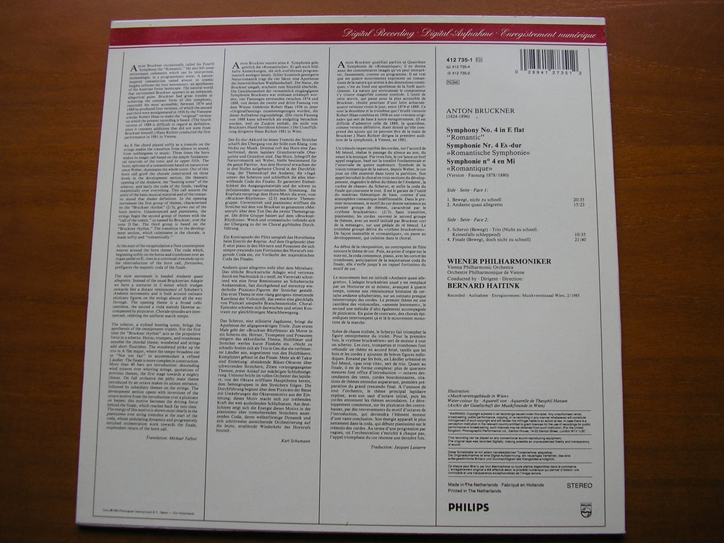 BRUCKNER: SYMPHONY No. 4 'Romantic'      HAITINK / VIENNA PHILHARMONIC     412 735
